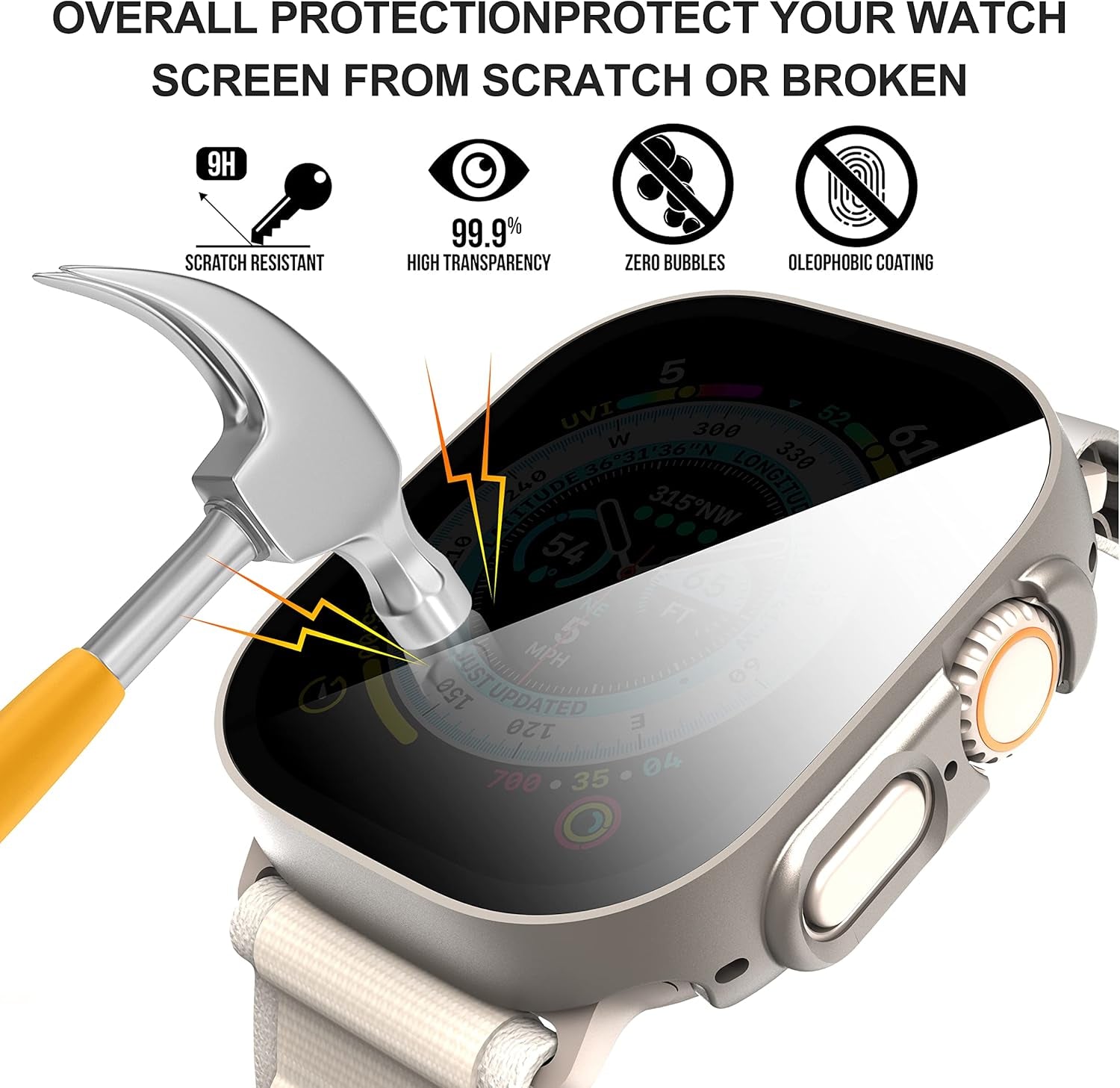 3-Pack for Apple Watch Ultra/Ultra 2 49Mm Privacy Screen Protector Case,[Anti-Peeping] Ultra-Thin Tempered Glass Case Cover for Iwatch Series 8/Iwatch Series 9 Ultra/Ultra 2 49Mm