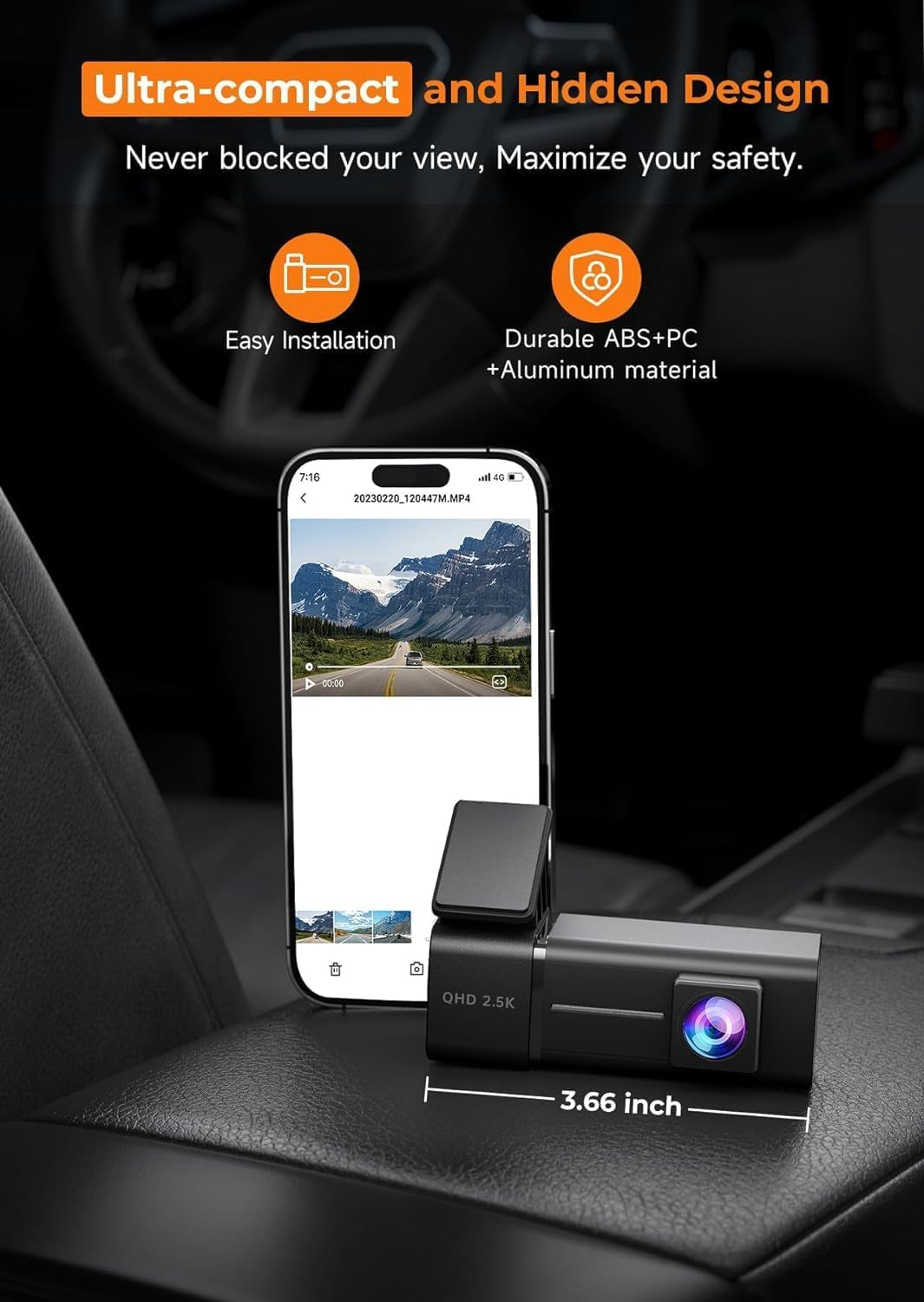 Dash Cam Wifi 2.5K Dashcam,  Front Dash Camera for Cars, Mini Dashcams with App, Night Vision, G-Sensor, Loop Recording, 24H Parking Mode, with 32G SD Card, Support 256GB Max