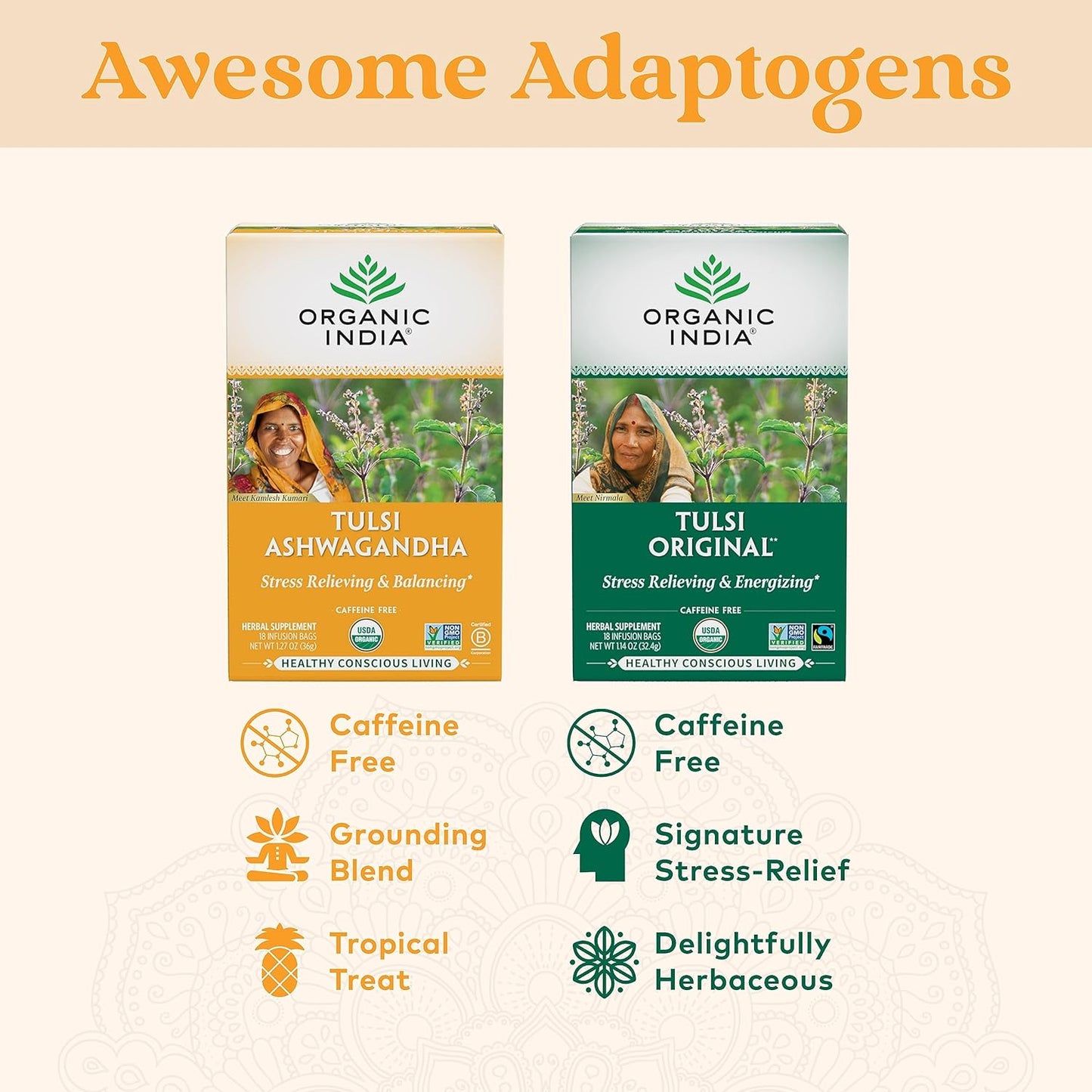 Calming Tulsi Ashwagandha Herbal Tea - Holy Basil Tea with Ashwagandha Root, Supports Restful Sleep - Adaptogen, Vegan, USDA Certified Organic, Non-Gmo - 18 Infusion Bags, 3 Pack TLBH