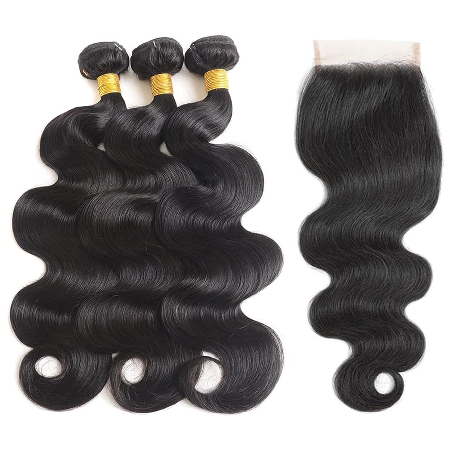 Bundles with Closure Human Hair Body Wave 12 14 16+10 Inch 100% Unprocessed Brazilian Virgin Human Hair 3 Bundles with Closure Human Hair Extensions with 4X4 Free Part Lace Closure Natural Black