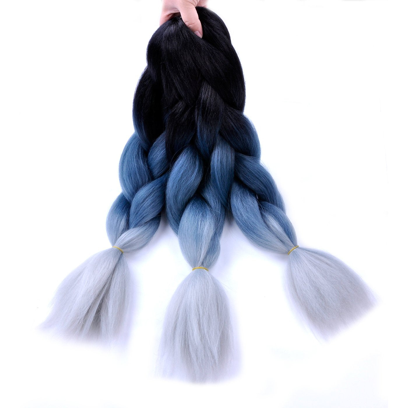 Jumbo Braiding Hair Ombre 3Pcs (Black/Grey Blue/Silver Grey) Jumbo Braid Hair Extension Ombre Colors for Crochet Braids Hair