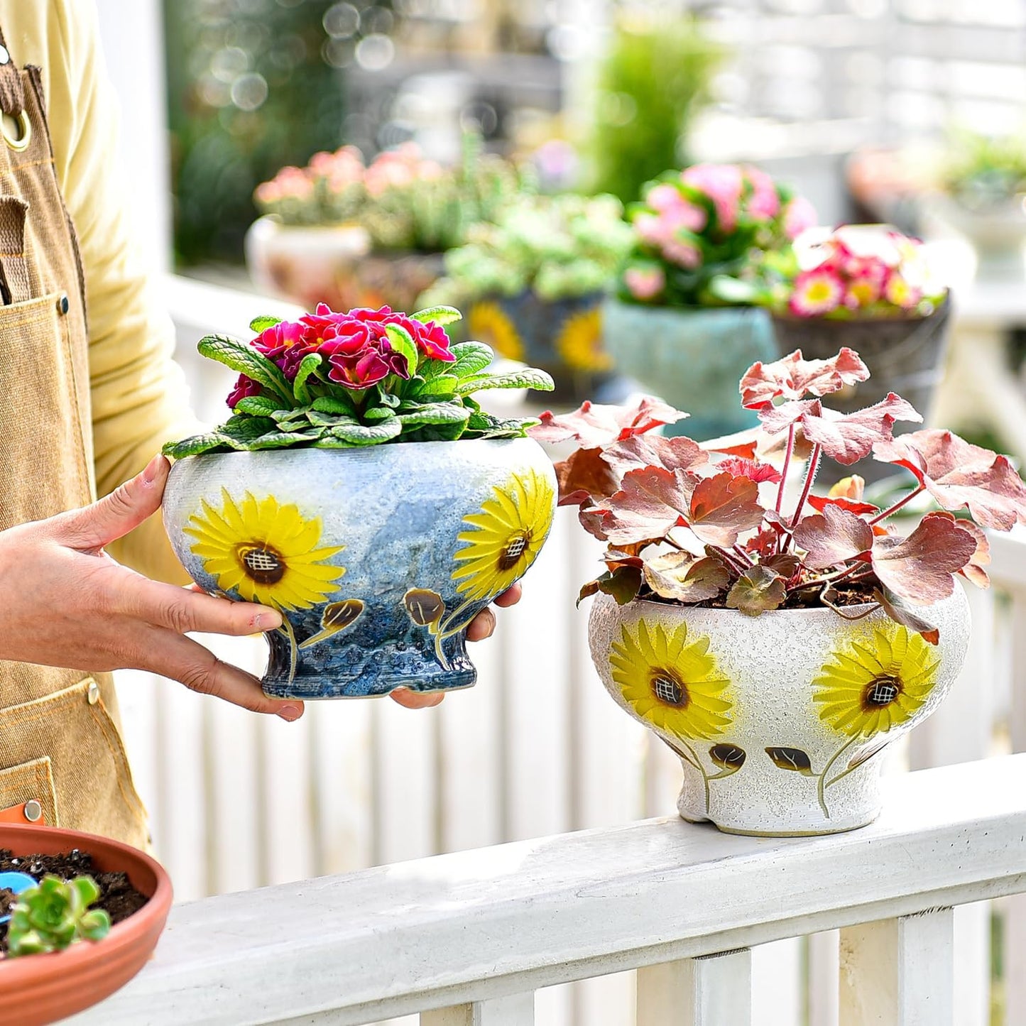 Small Succulent Planters Set of 2, Beautiful Hand Crafted Ceramic Plant Pots Cute Cactus Pot, 6.5 Inch Flower Pots for Indoor Plants with Drainage, Desktop Windowsill Home Office Decor Pots