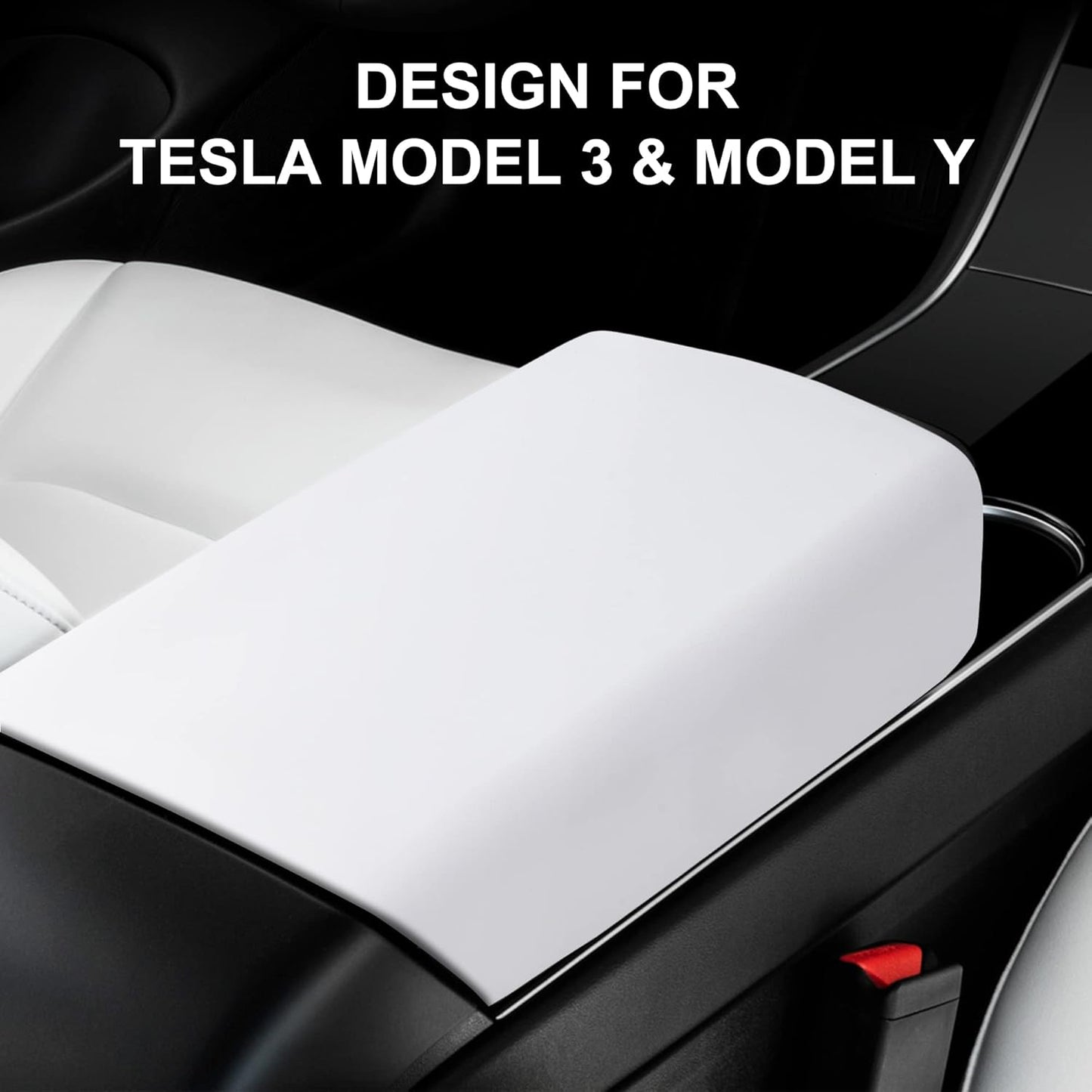 Center Console Protector Cover White Designed for Tesla Model 3/Y 2021-2024(Not for Model 3 Highland),Tpe Armrest Cover,Center Console Wrap Cover,Wireless Charger Silicone Mat (White Set)