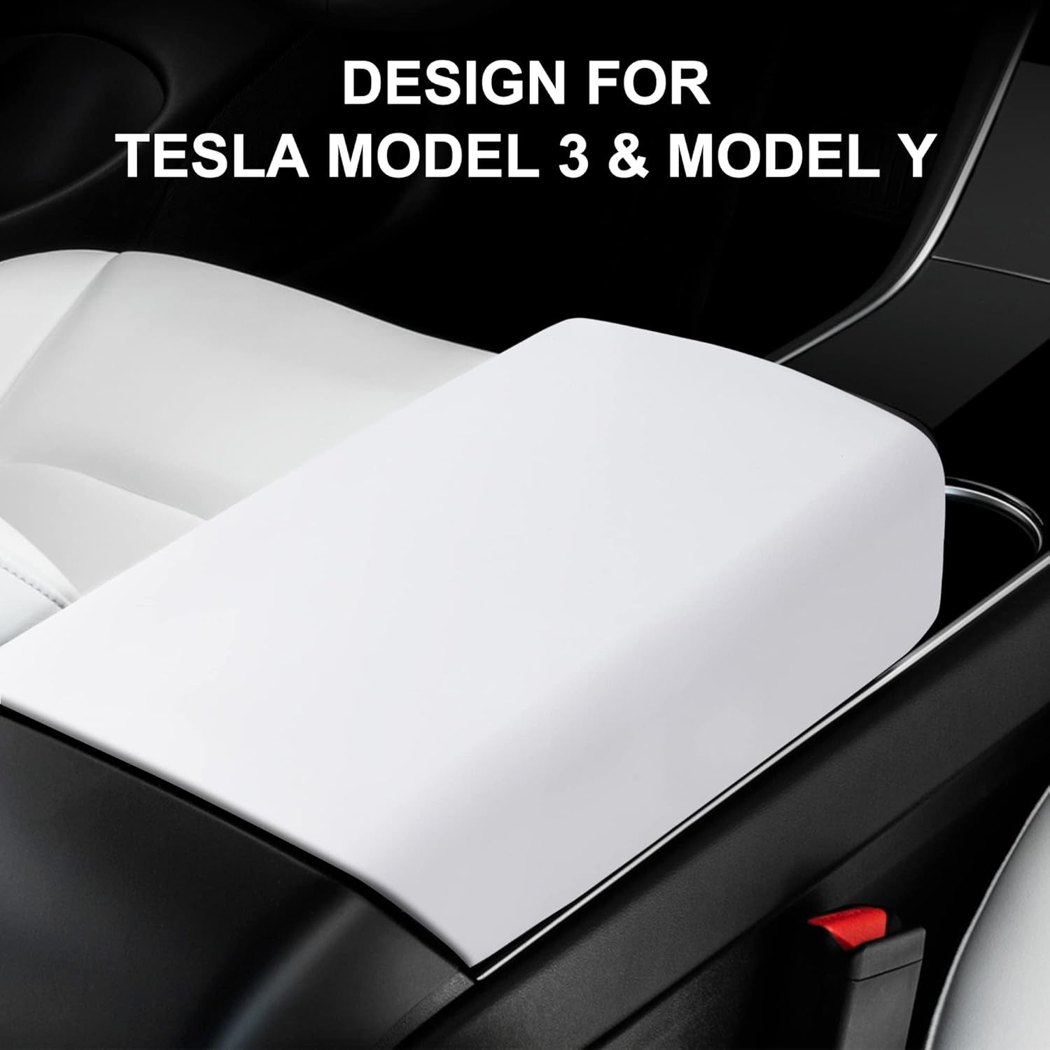 Center Console Protector Cover White Designed for Tesla Model 3/Y 2021-2024(Not for Model 3 Highland),Tpe Armrest Cover,Center Console Wrap Cover,Wireless Charger Silicone Mat (White Set)