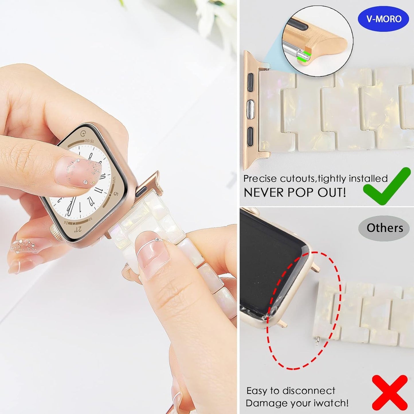 Resin Band Compatible with Series 7/8/9 Apple Watch Bands 41Mm/40Mm/38Mm Fashion Strap for Iwatch Series 6/5/4/3/2/1/SE Lightweight Bracelet Wristband Replacement Women(Aurora White)