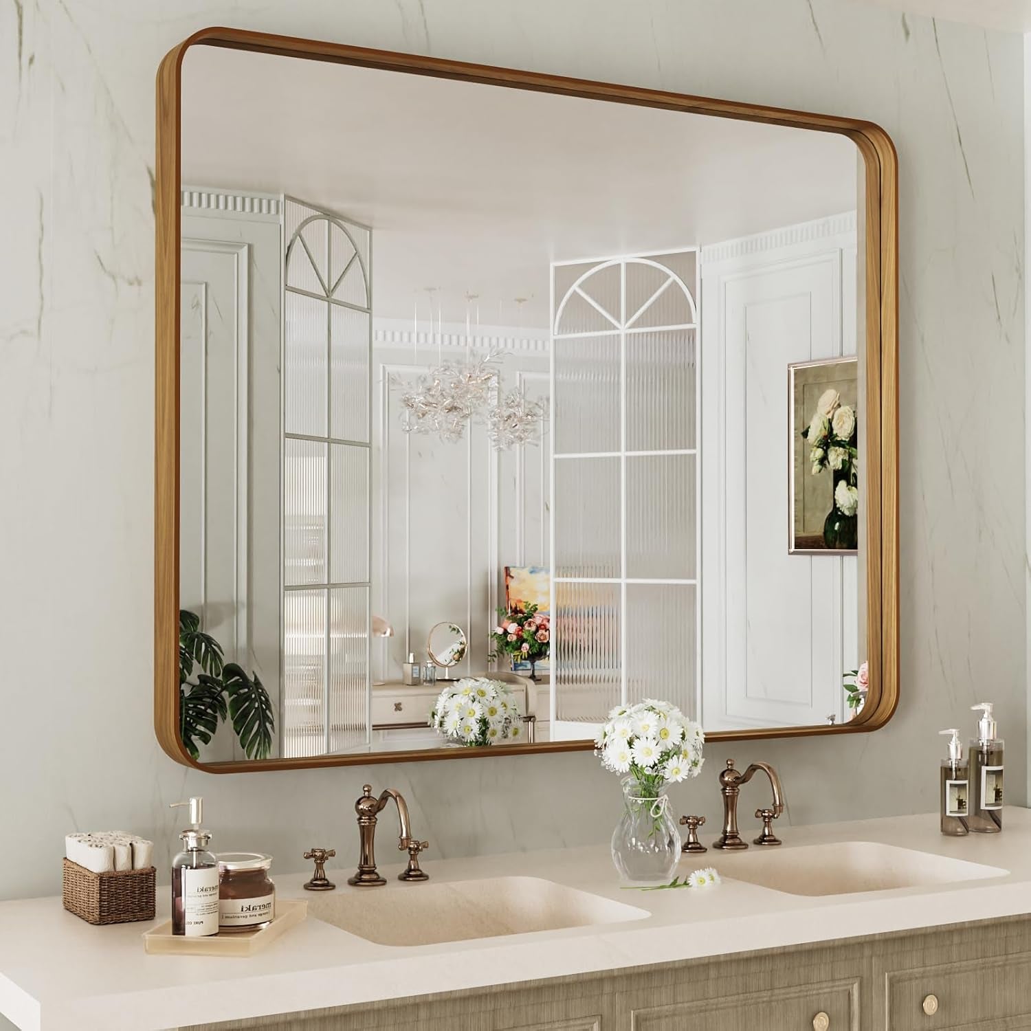 50X30 Inch Black Metal Framed Bathroom Mirror for Wall, Matte Black Bathroom Vanity Mirror Farmhouse, Large Rounded Rectangle Mirror, Anti-Rust, Tempered Glass, Hangs Horizontally or Vertically