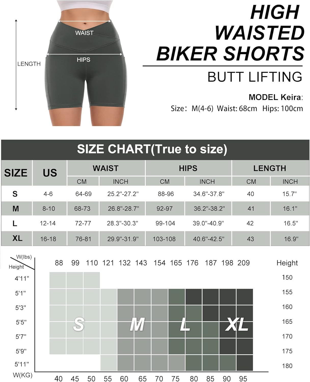 Women'S Ribbed Cross Waist Workout Shorts Scrunch Butt Lifting Shorts with Pockets High Waisted V Cross Biker Shorts