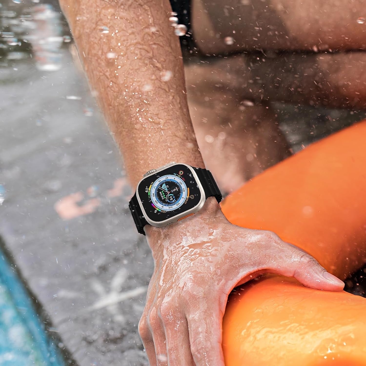 Ocean Silicone Sport Band - Compatible with Apple Watch Ultra 2/Ultra Band 49Mm 45Mm 44Mm 42Mm for Men Women, Breathable Soft Waterproof Strap for Iwatch Ultra 2, Iwatch Ultra Series SE 9/8/7/6/5/4