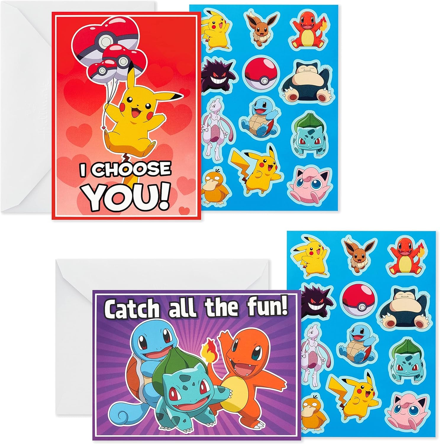 Pokémon Valentines Day Cards and Stickers for Kids School (24 Classroom Valentines with Envelopes)