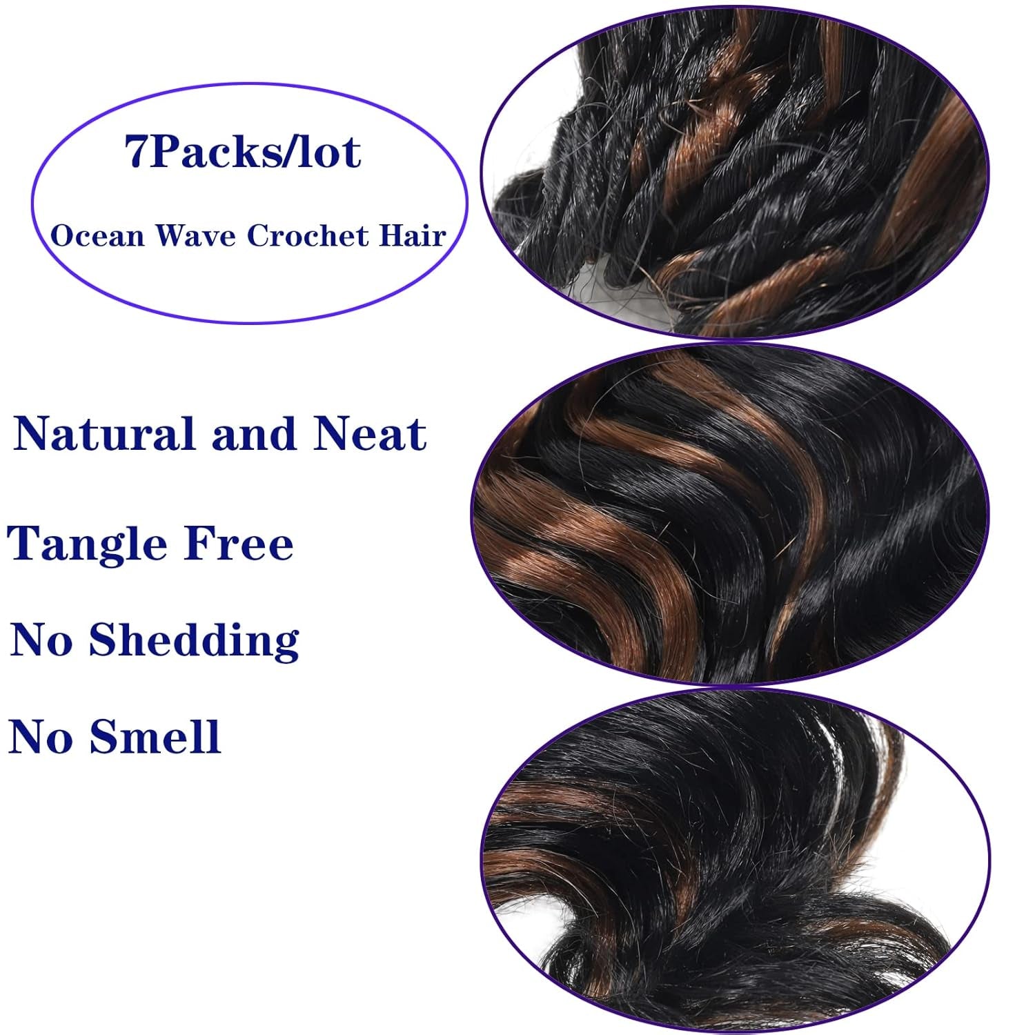 126 Strands Ocean Wave Crochet Hair Pre Looped 9 Inch 7 Packs Deep Wave Short Water Wave Wavy Crochet Hair Curly Braiding Hair Crochet Braids Hair Extensions for Women (9Inch (Pack of 7), 1BP30)