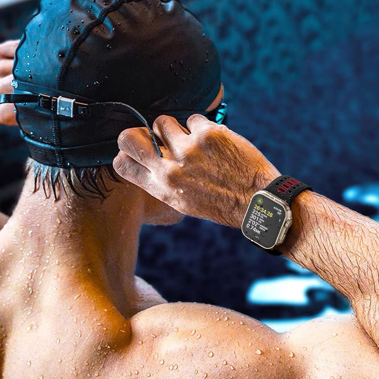 26MM Width Breathable Silicone Sport Band Compatible with 49Mm Apple Watch Ultra 2/1, 46Mm Series 10, 45Mm Series 9 8 7, 44Mm Series 6 5 4 SE 2/1, 42Mm Series 3 2 1