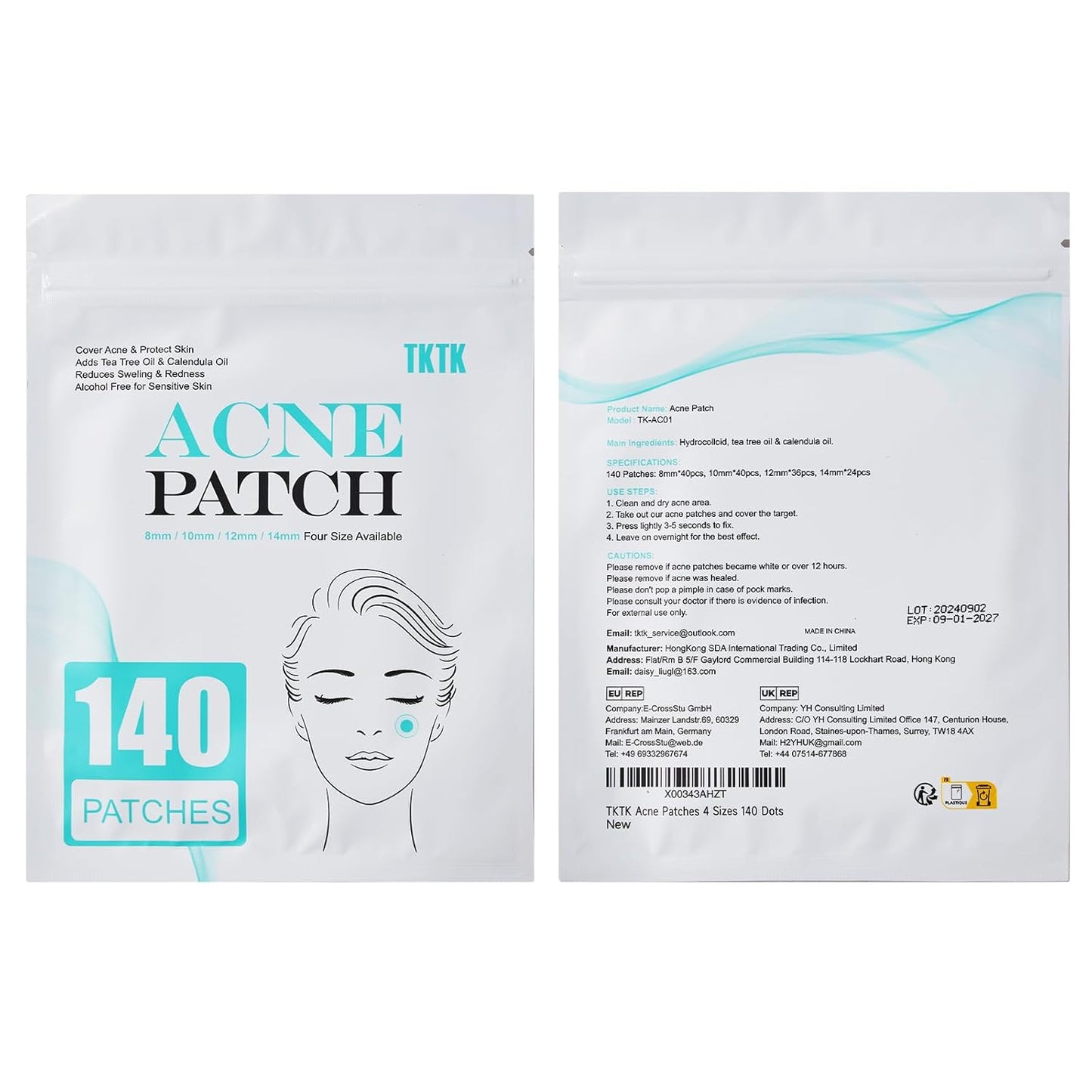 Acne Patch Pimple Patch, 4 Sizes 140 Patches Acne Absorbing Cover Patch, Hydrocolloid Invisible Acne Patches for Face Zit Patch Acne Dots Tea Tree, Calendula Oil