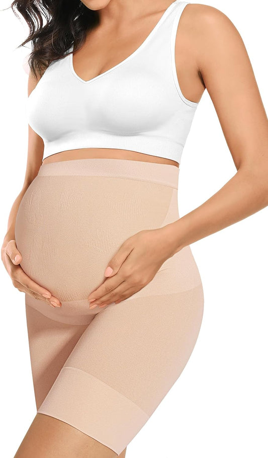 “Baby Bump” Premium Maternity Shapewear, High Waisted Mid-Thigh Pregnancy Underwear Prevent Chaffing Soft Adominal Support