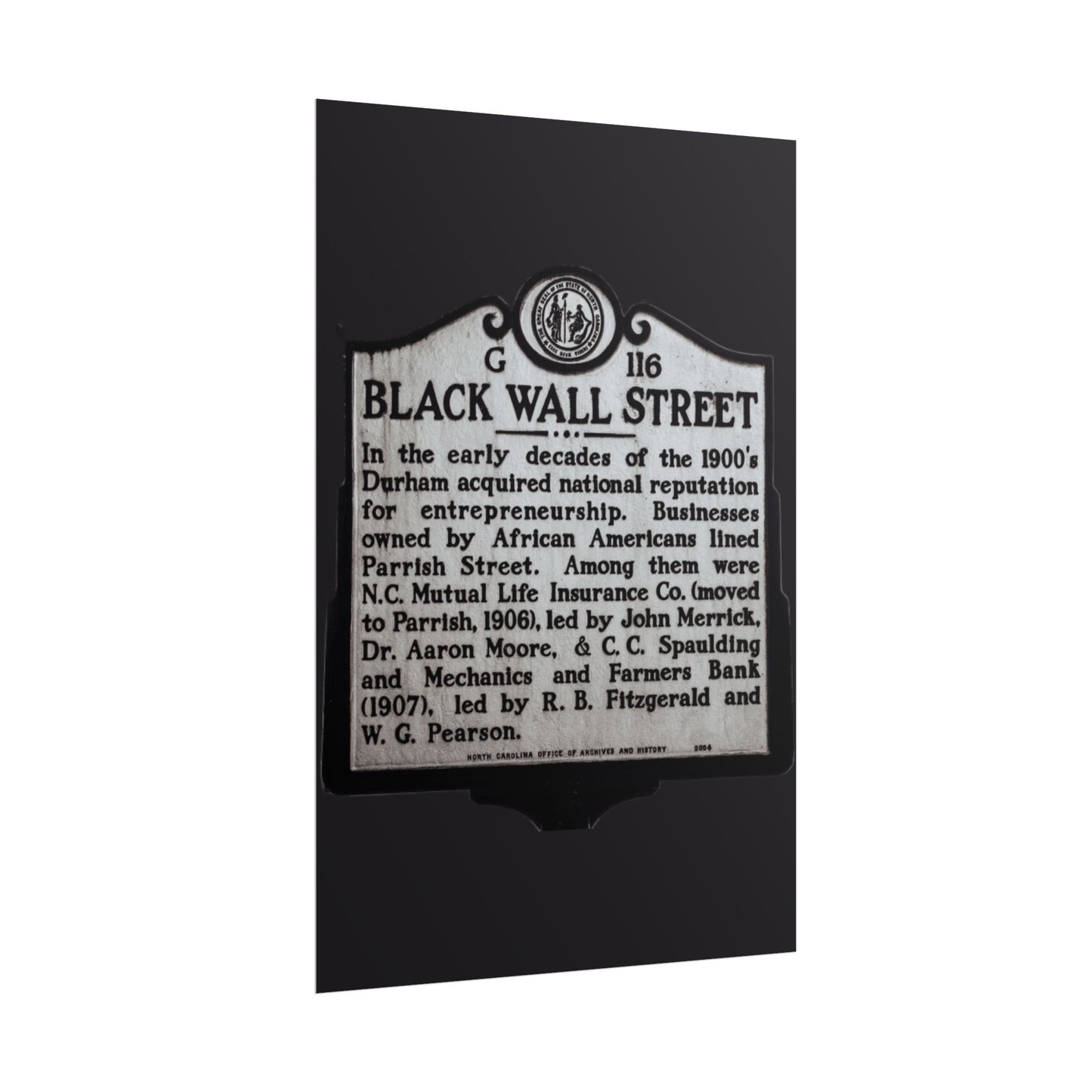 BLACK WALL STREET DURHAM NORTH CAROLINA Rolled Posters