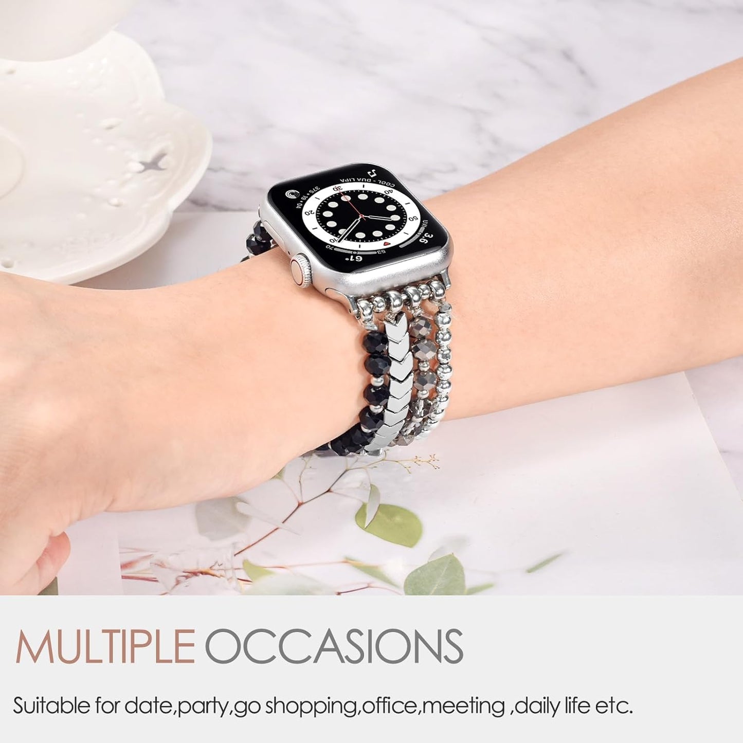 Beaded Bracelet Compatible with Apple Watch Band 38Mm/40Mm/41Mm Series 9/8/7/SE/6/5/4/3/2/1 Women Fashion Handmade Elastic Stretch Strap for Iwatch Bands Replacement