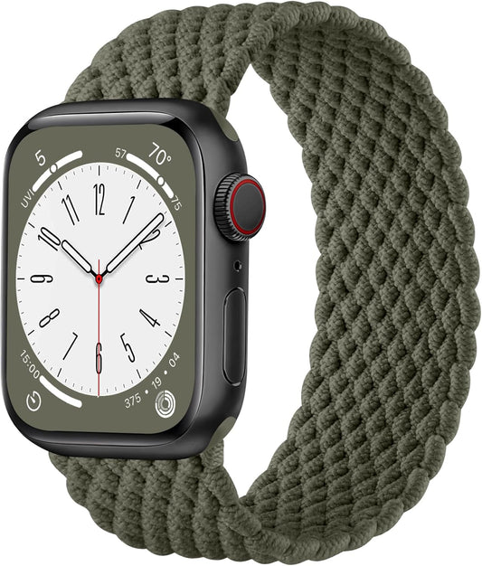 Stretchy Nylon Solo Loop Compatible with Apple Watch Band 44Mm 42Mm 45Mm 46Mm 49Mm Men Women, Braided Sport Wristband Strap for Iwatch Series 10 9 8 7 6 5 4 3 2 1 SE Ultra/Ultra 2,Army Green