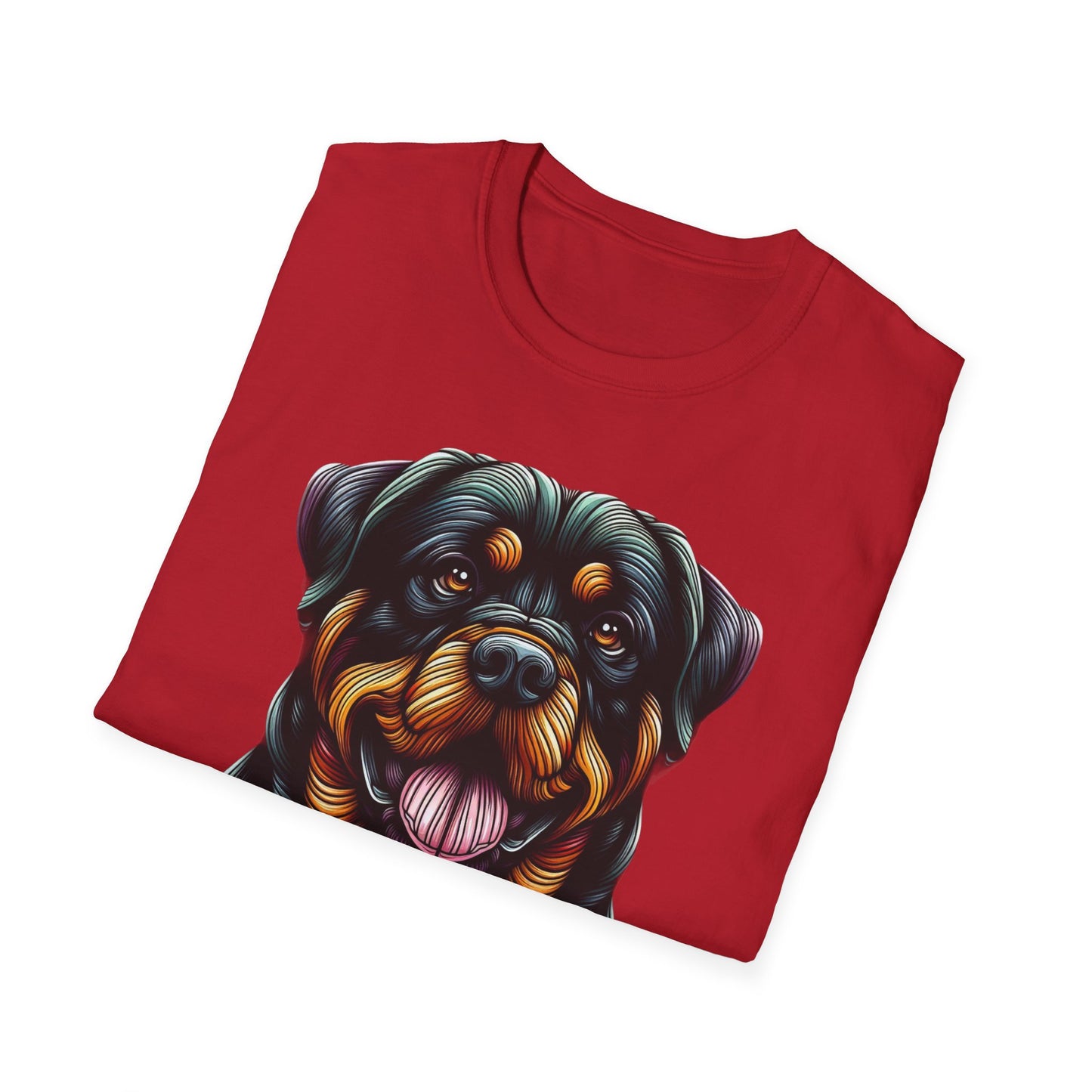 Rottweiler Animal Stained Glass Design Unisex Softstyle T-Shirt