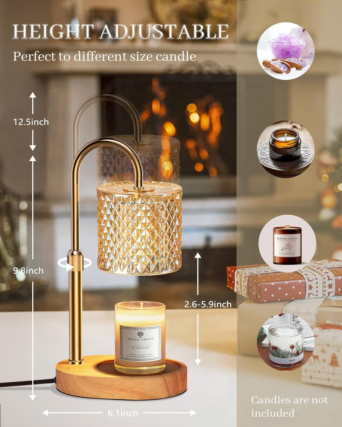 Candle Warmer Lamp with Timer Dimmer Adjustable Height, Candle Warmer with 2 Bulbs Gift for Women Mom Christmas Mother'S Day