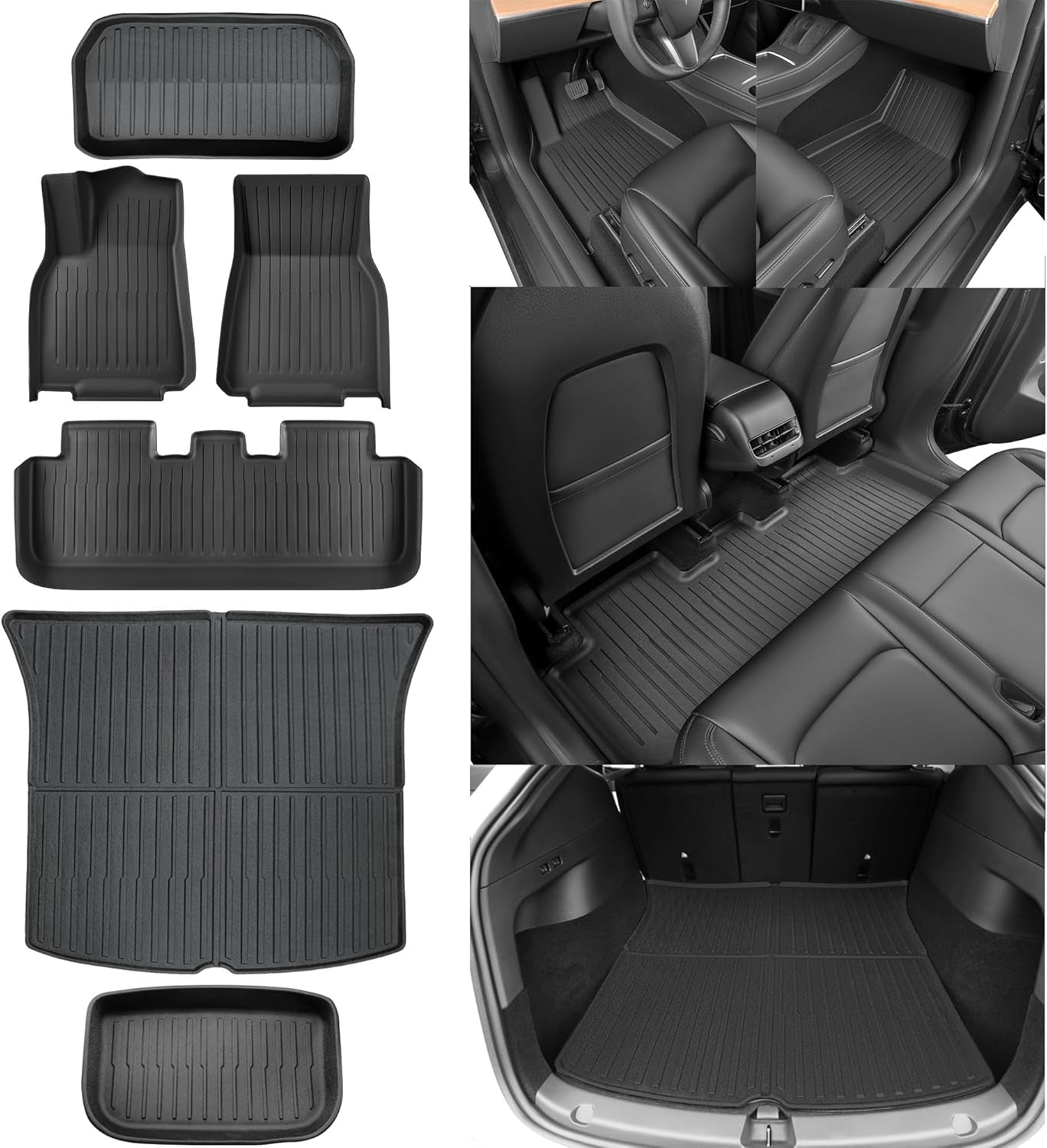 Floor Mats for 2024-2025 Tesla Model 3 Highland-Premium Flagship Version (Luxury) Custom Fit All-Weather Cargo Liner Rear Cargo Tray Trunk Floor Mat Interior Accessories*6Pcs