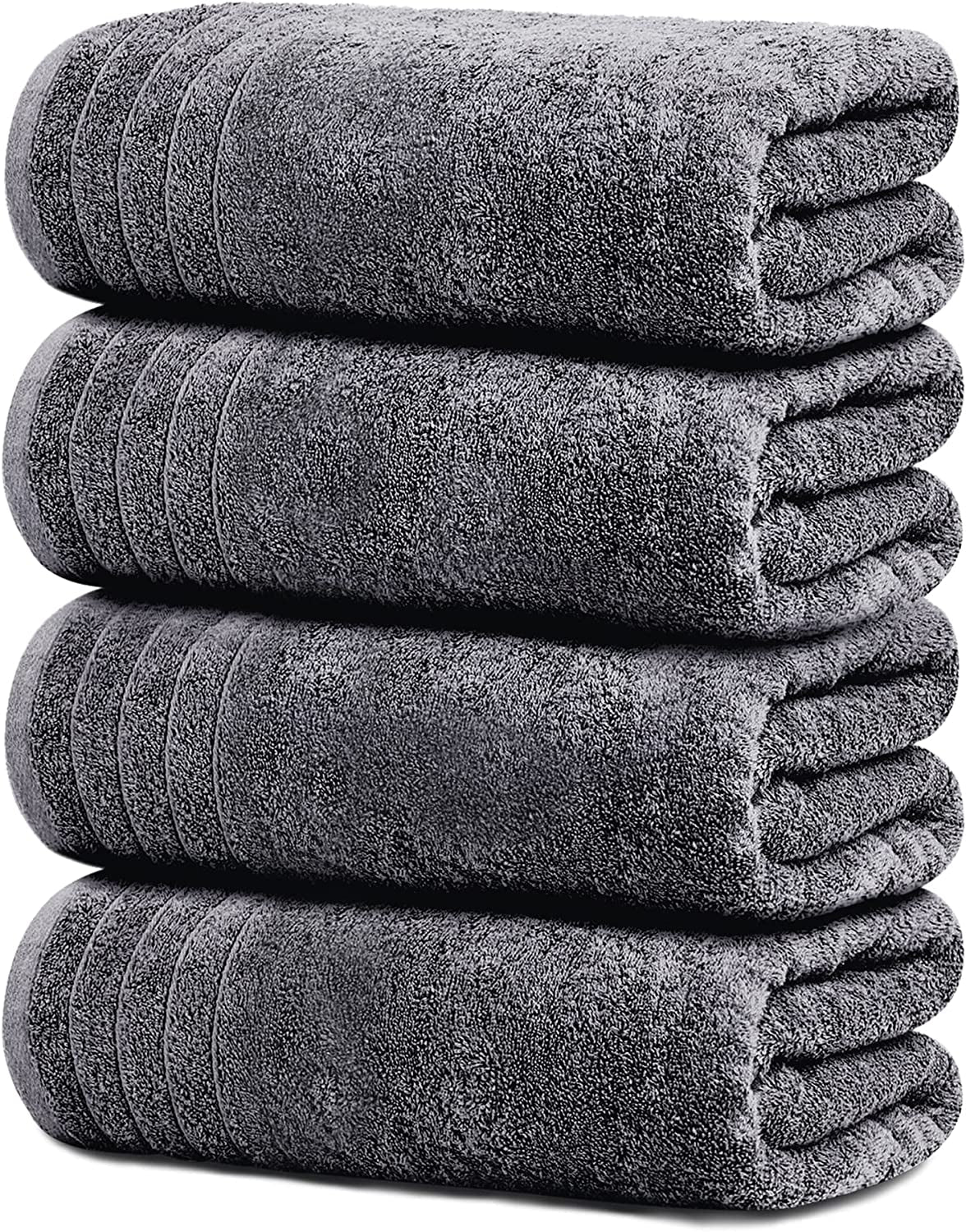 Pack of 4 Extra Large Bath Towels 30 X 60 Inches, 100% Cotton, Larger & Lighter, Quicker to Dry, Lighter Weight, Super Soft and Absorbent, Perfect Bathroom Towels (Dark Grey)