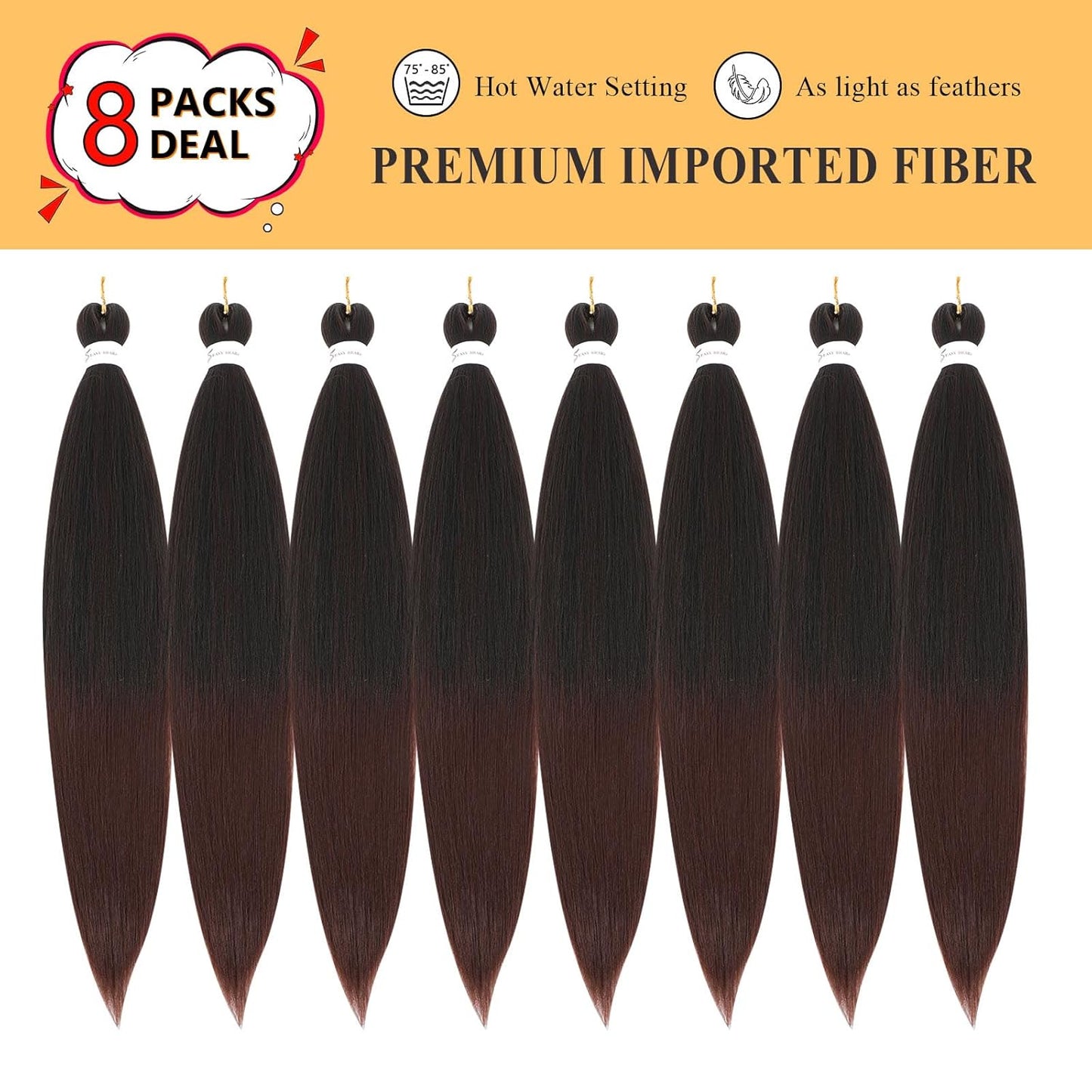 Braiding Hair Pre Stretched - 20 Inch Pre Stretched Braiding Hair 1B/33 Braiding Hair 8 Packs Ombre Braiding Hair Pre Stretched for Black Women (20 Inch(8Packs), 1B/33)