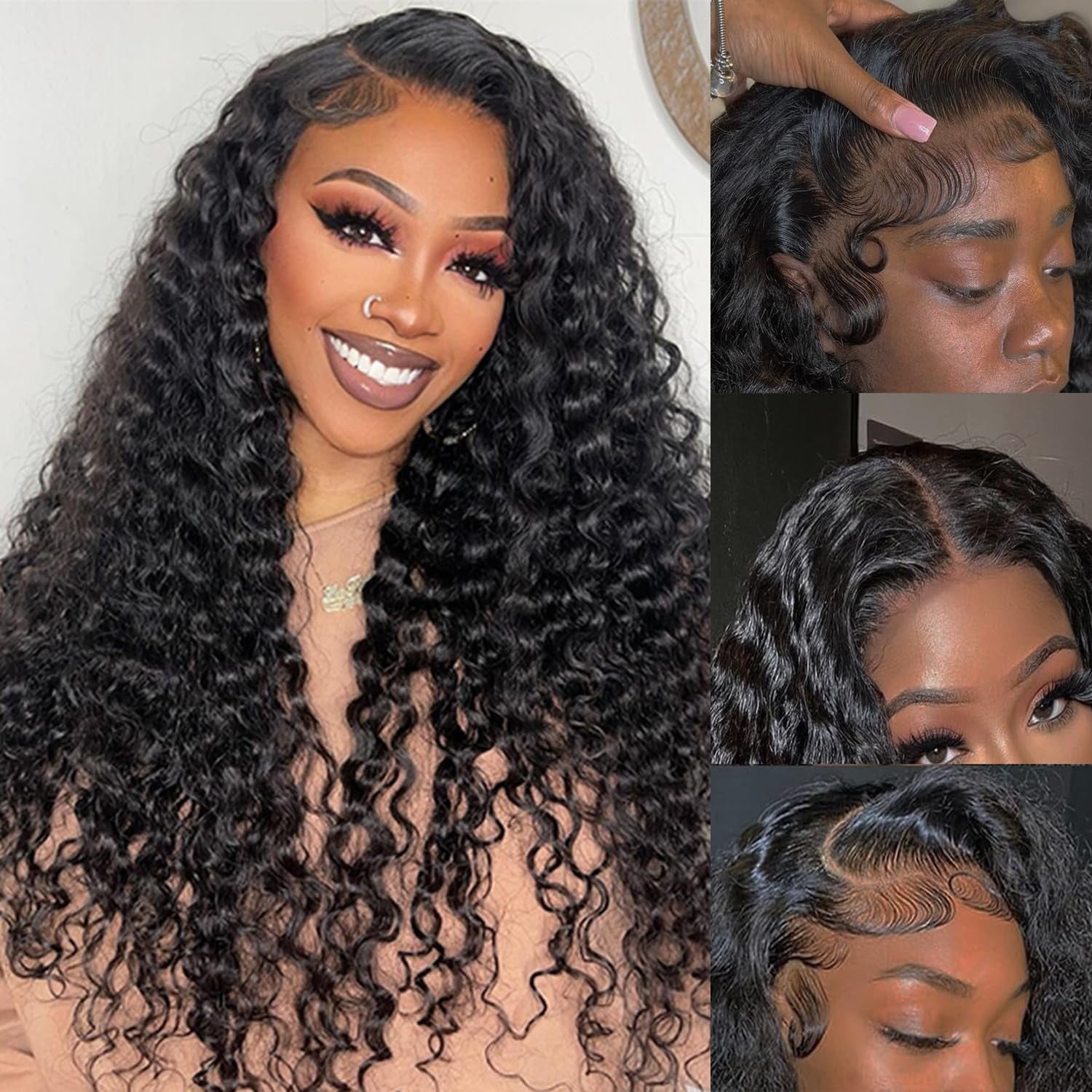 12A Deep Wave Human Hair Bundles Brazilian Deep Curly Bundles Human Hair 16 18 20 Inchs 3 Bundles Deals Human Hair 100% Unprocessed Natural Black