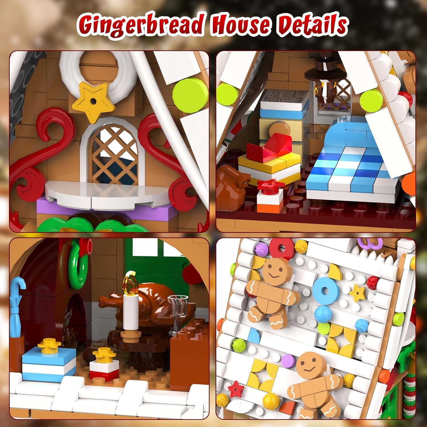 Gingerbread House Building Set with Light Kit, Large Christmas Village Gingerbread House Compatible with Legos, Inspired Stocking Stuffer or Holiday Decor for Kids or Adults(916Pcs)