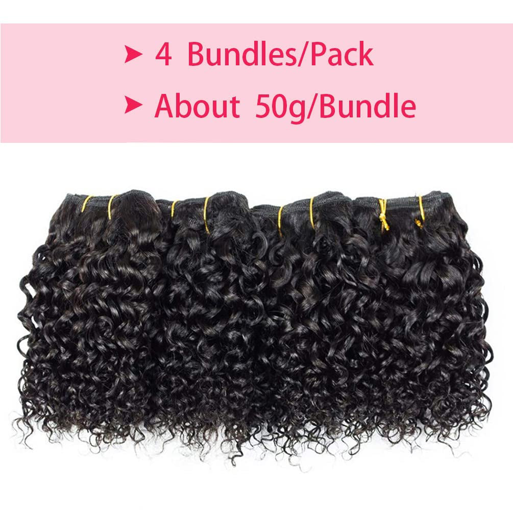 Curly Bundles with Closure Kinky Curly Bundles with Closure 12A Virgin Hair Kinky Curly Bundles with 4X4 Lace Closure Natural Color and Soft（8 8 8 8+8 Inch）