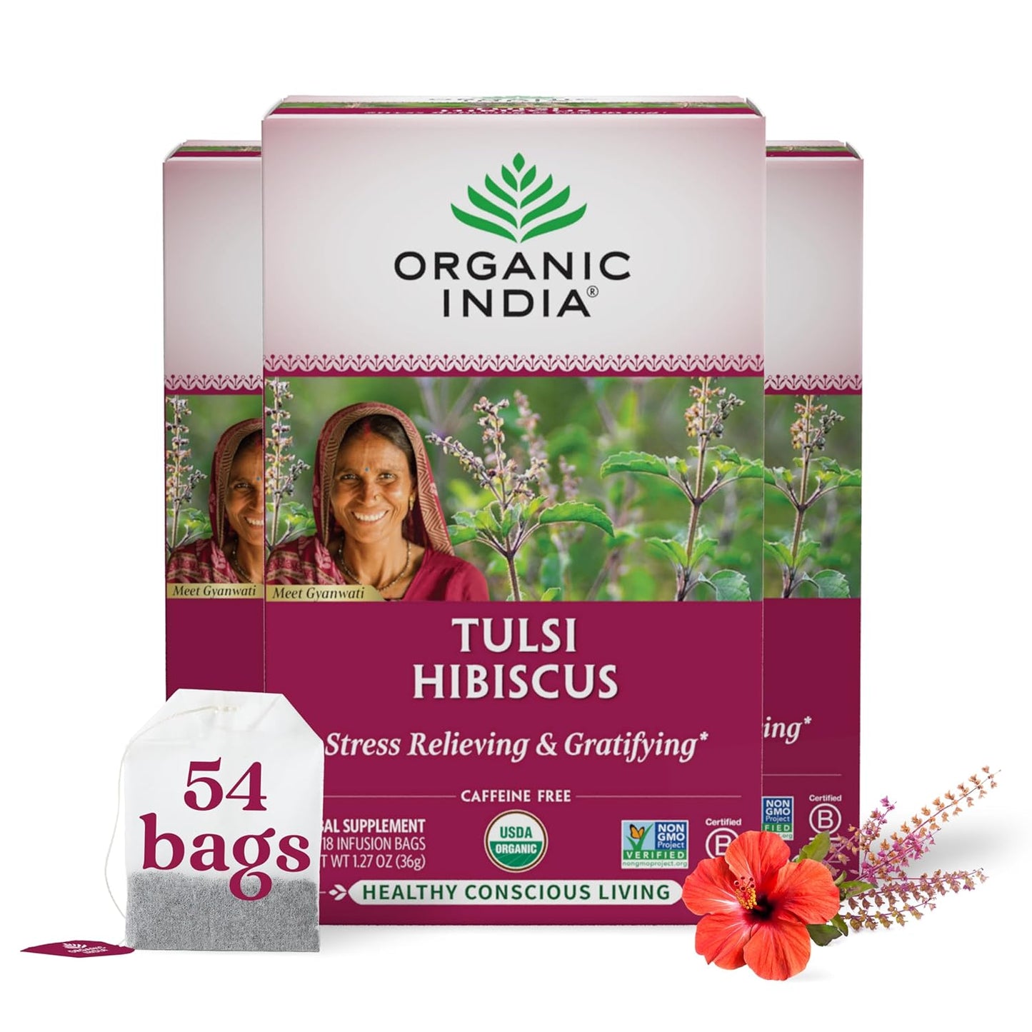 Calming Tulsi Ashwagandha Herbal Tea - Holy Basil Tea with Ashwagandha Root, Supports Restful Sleep - Adaptogen, Vegan, USDA Certified Organic, Non-Gmo - 18 Infusion Bags, 3 Pack TLBH