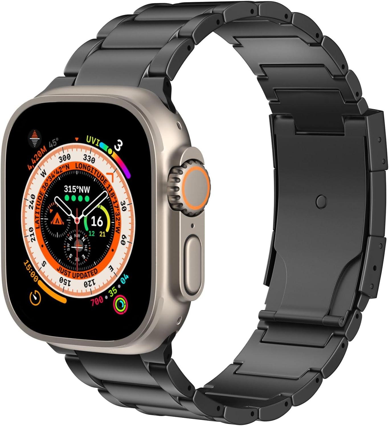 Titanium Band Compatible with Apple Watch Band 49Mm 45Mm 44Mm 42Mm Iwatch Ultra2 Ultra SE 2 SE Series 9 8 7 6 5 4 3 2 1, Titanium Replacement Watch Band with Folding Clasp, Black