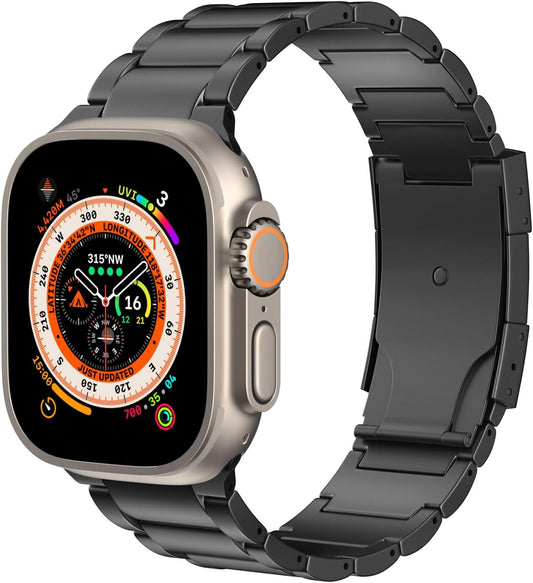 Titanium Band Compatible with Apple Watch Band 49Mm 45Mm 44Mm 42Mm Iwatch Ultra2 Ultra SE 2 SE Series 9 8 7 6 5 4 3 2 1, Titanium Replacement Watch Band with Folding Clasp, Black