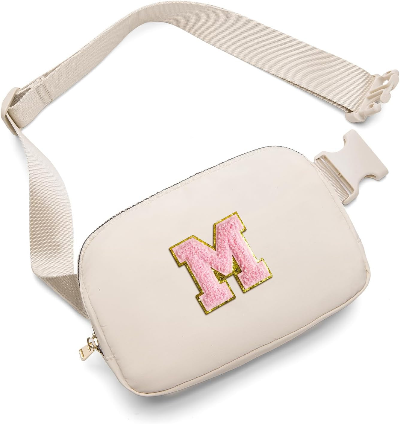 Belt Bag Fanny Pack Crossbody Bags with Initial Letter Patch Cute Stuff Birthday Gifts for Teenager Girls Cool Stuff for Teens Trendy Preppy Stuff for Teen Girls (Beige-A)
