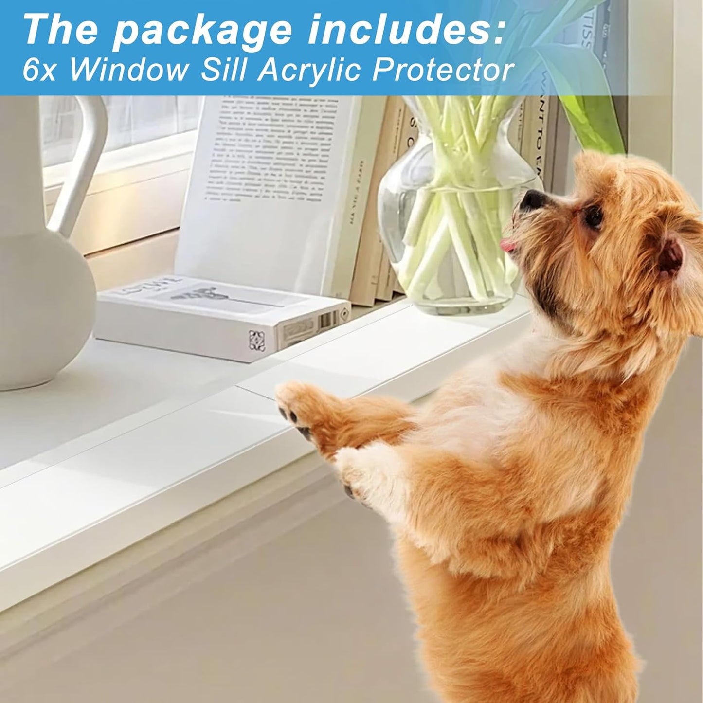 6 Pcs Total Length 71'' X 3.25'' Width Clear Pet Window Sill Protector from Dog Cat Scratching Strong Transparent Protection against Claw Chewing on Window Sills，Keep Paws Safe and Home Clean