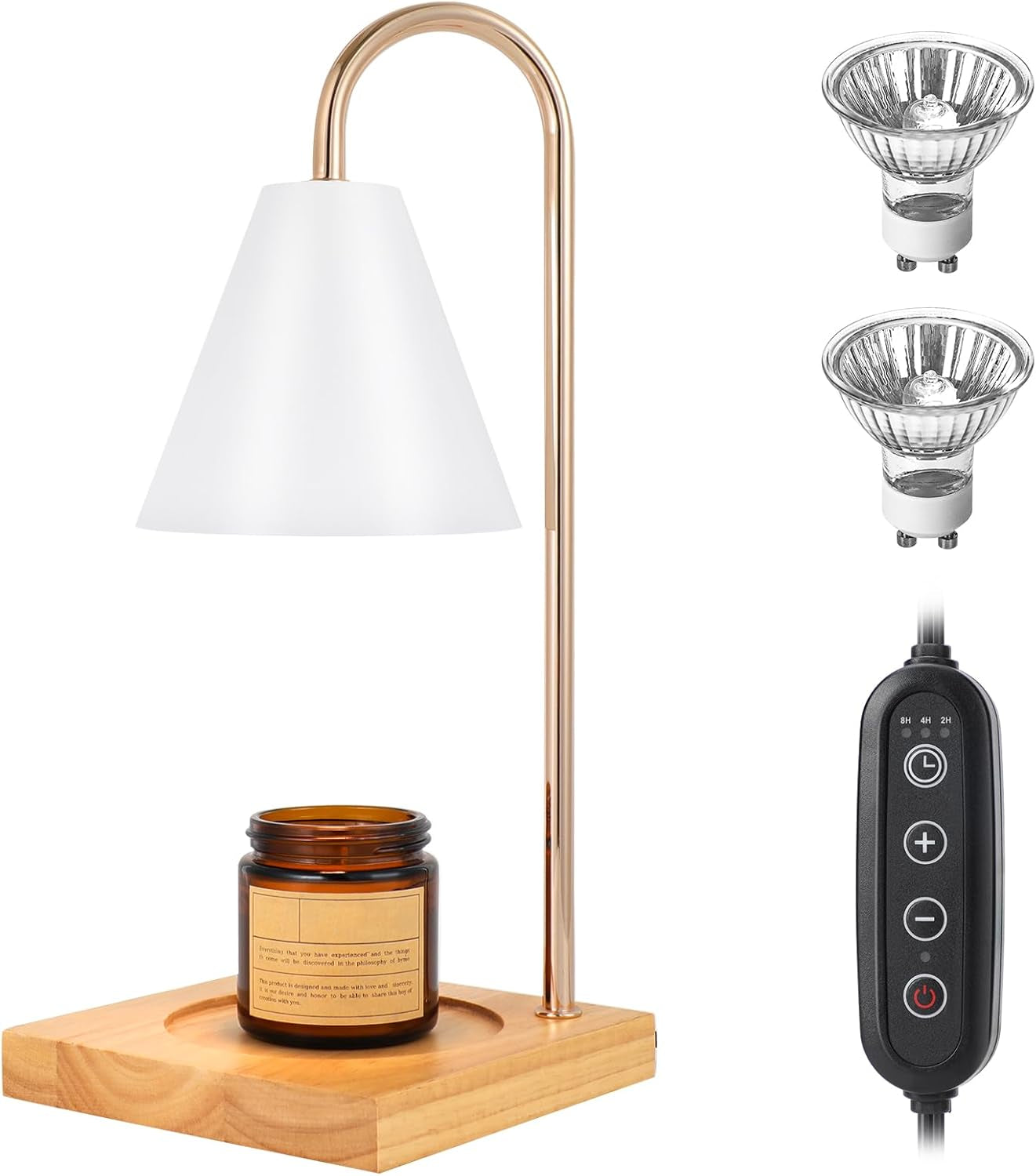 Candle Warmer Lamp, Dimmable Candle Warmer Lamp for Jar Candles, Glass Candle Warmer Lamp with Timer 2H/4H/8H Nightstand Lamp for Bedroom (2 Wax Warmer Bulbs)