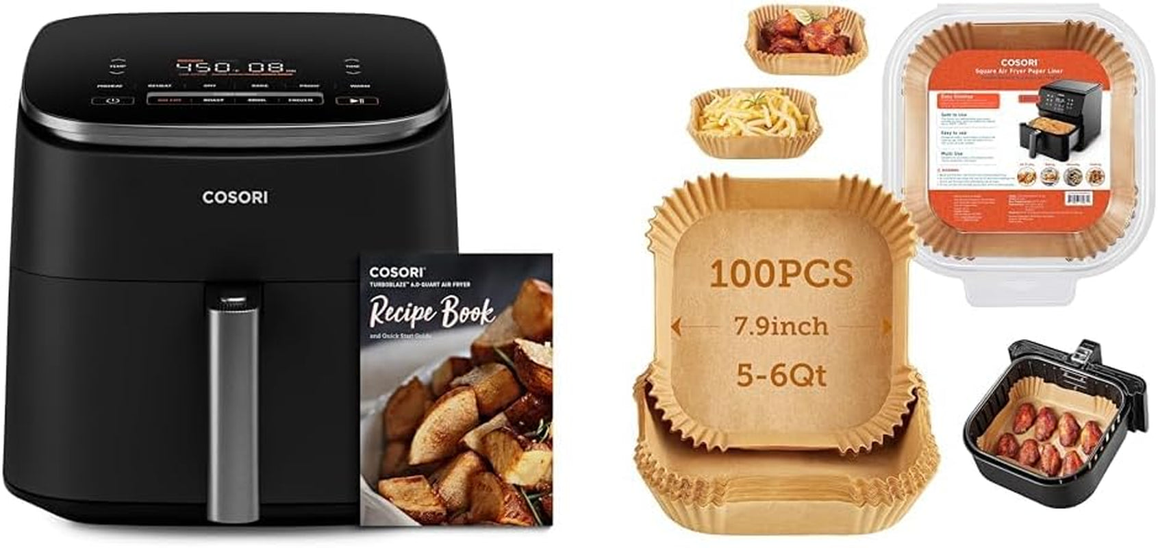 Air Fryer 9-In-1, Compact & Large 6-Qt, Fast Turbo Modes, 90°–450°F Even Results with Precise Temperature Control, up to 95% Less Oil*, Roast, Bake, Dry, Reheat, Frozen, Broil, Proof, Grey