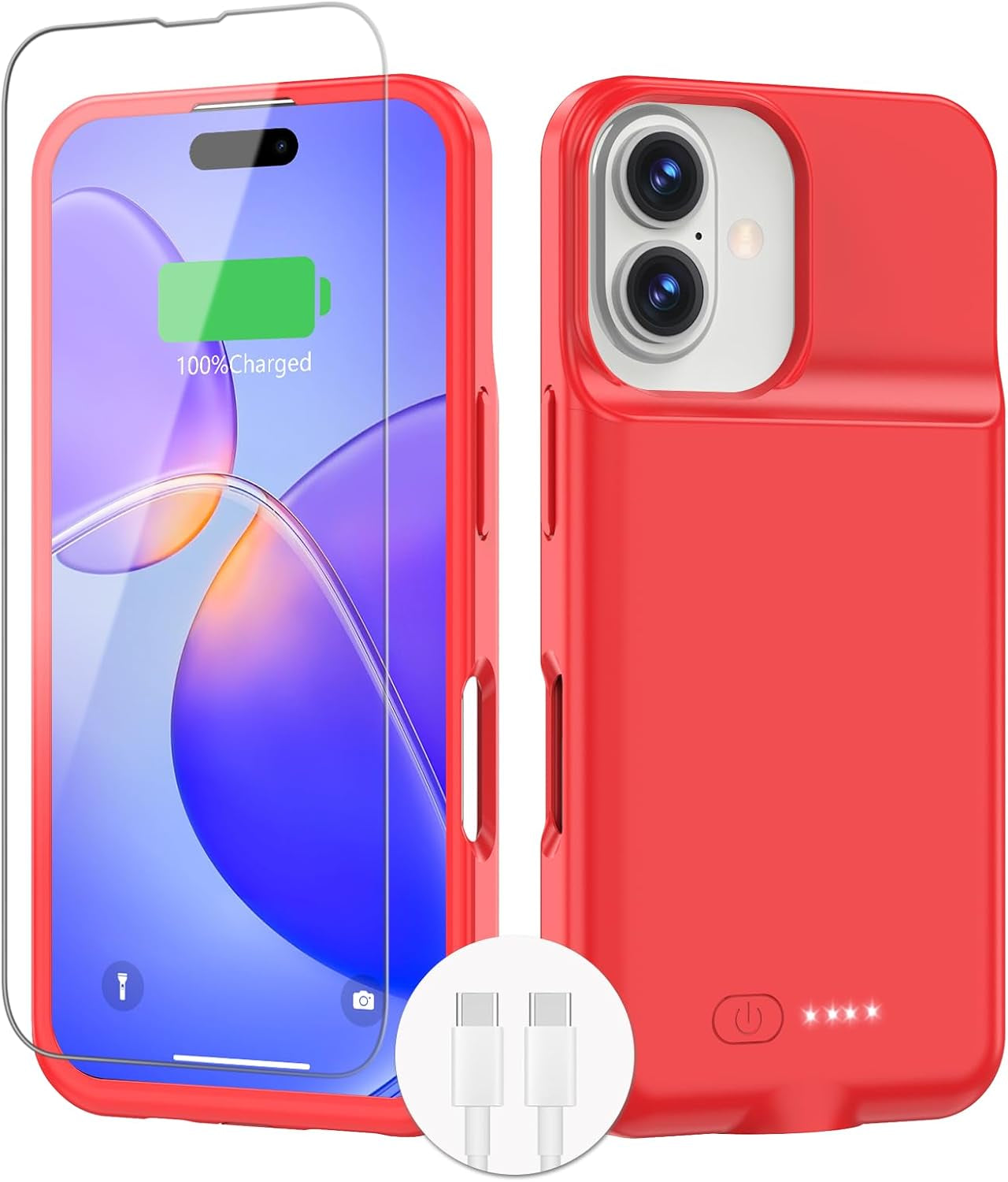 Battery Case for Iphone 16/16E, 15W Fast 8500Mah Charging Portable Rechargeable Charger Case Cover for Iphone 16/16E Charging Case-6.1Inch,Red