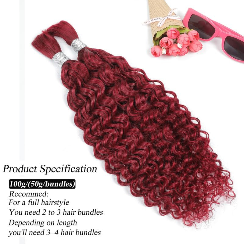 Human Braiding Hair 14Inch Water Wave Bulk Human Hair for Braiding 100G 2Bundle/Pack No Weft Human Hair Bundles for Braiding Micro Human Braiding Hair for Boho Braids(14Inch,99J#)