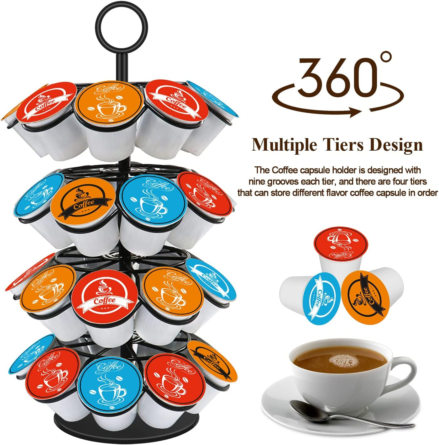 Coffee Pod Carousel Holder Organizer Compatible with 36 Cup Pods