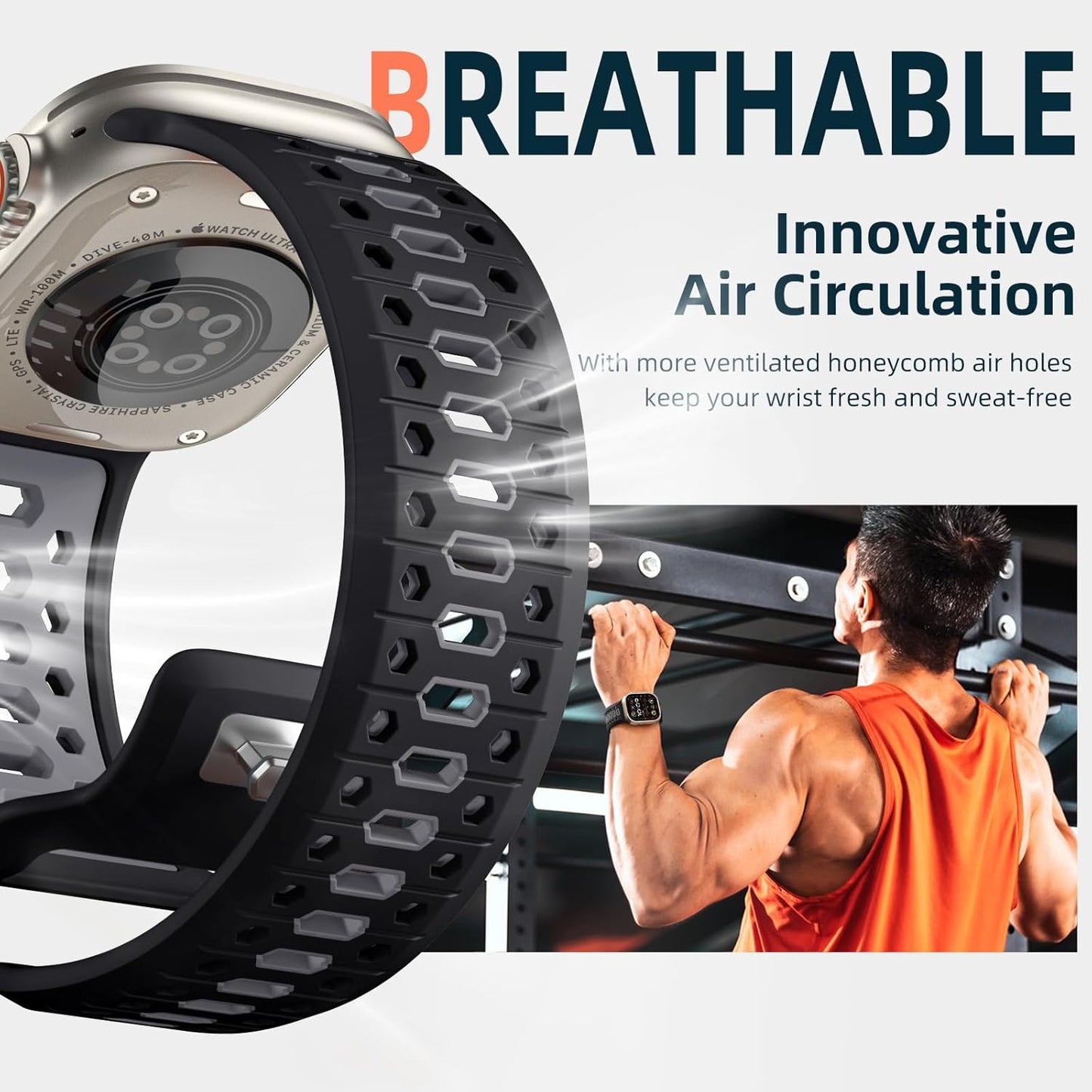 26MM Sport Band Compatible with Apple Watch Ultra 2 & Ultra Band 49Mm 46Mm 45Mm 44Mm 42Mm Men, Honeycomb Breathable Silicone Waterproof Strap for Iwatch Apple Watch Series 10 9 8 7 6 5 4 3 SE