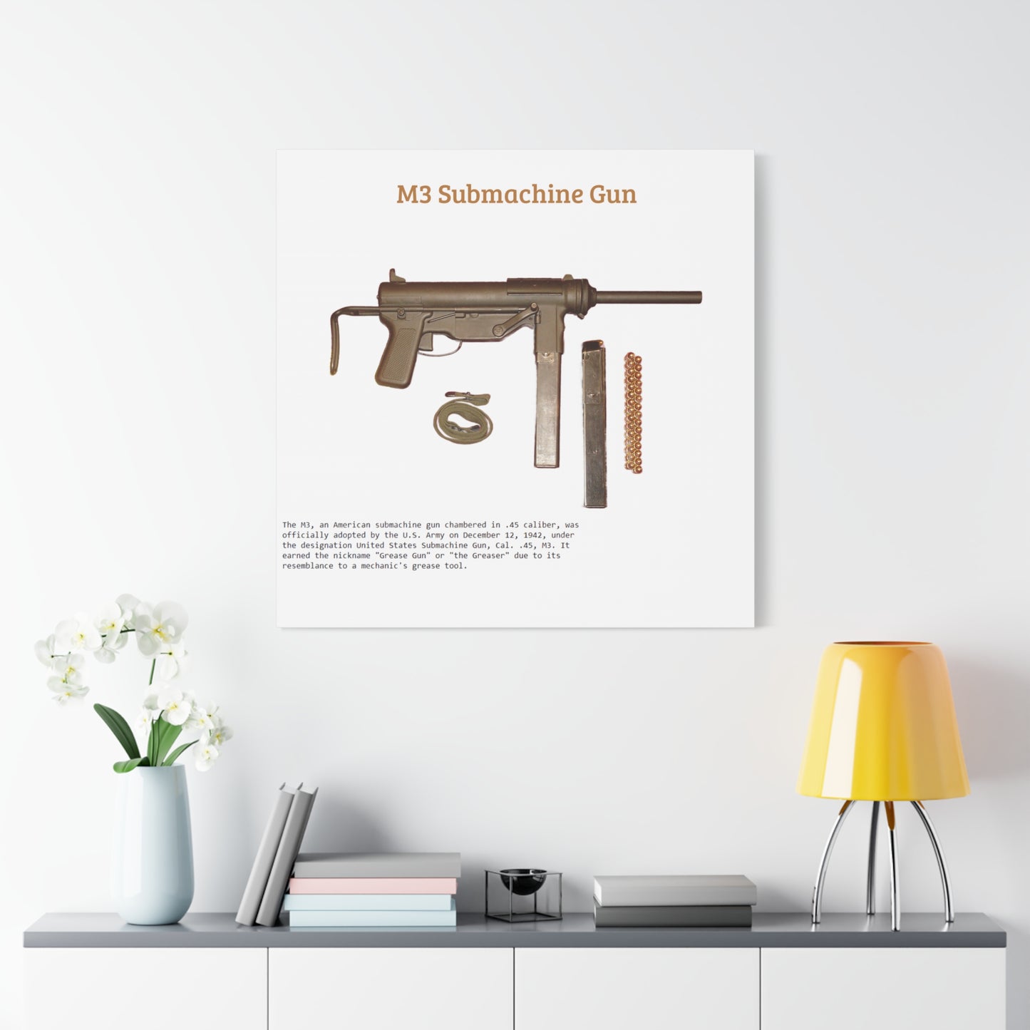 Grease Gun M3 submachine gun Matte Canvas, Stretched, 1.25"