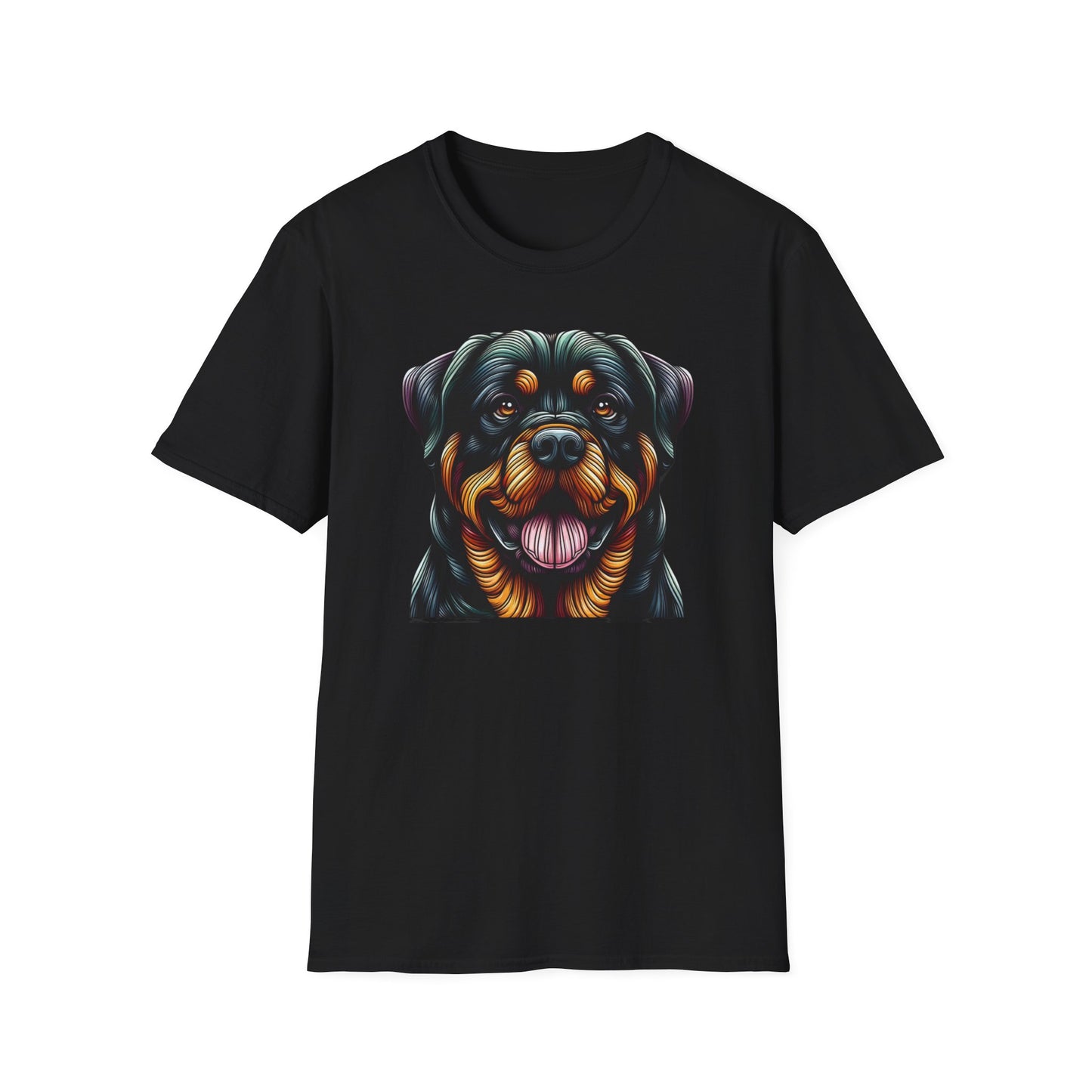 Rottweiler Animal Stained Glass Design Unisex Softstyle T-Shirt