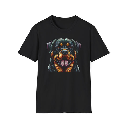 Rottweiler Animal Stained Glass Design Unisex Softstyle T-Shirt