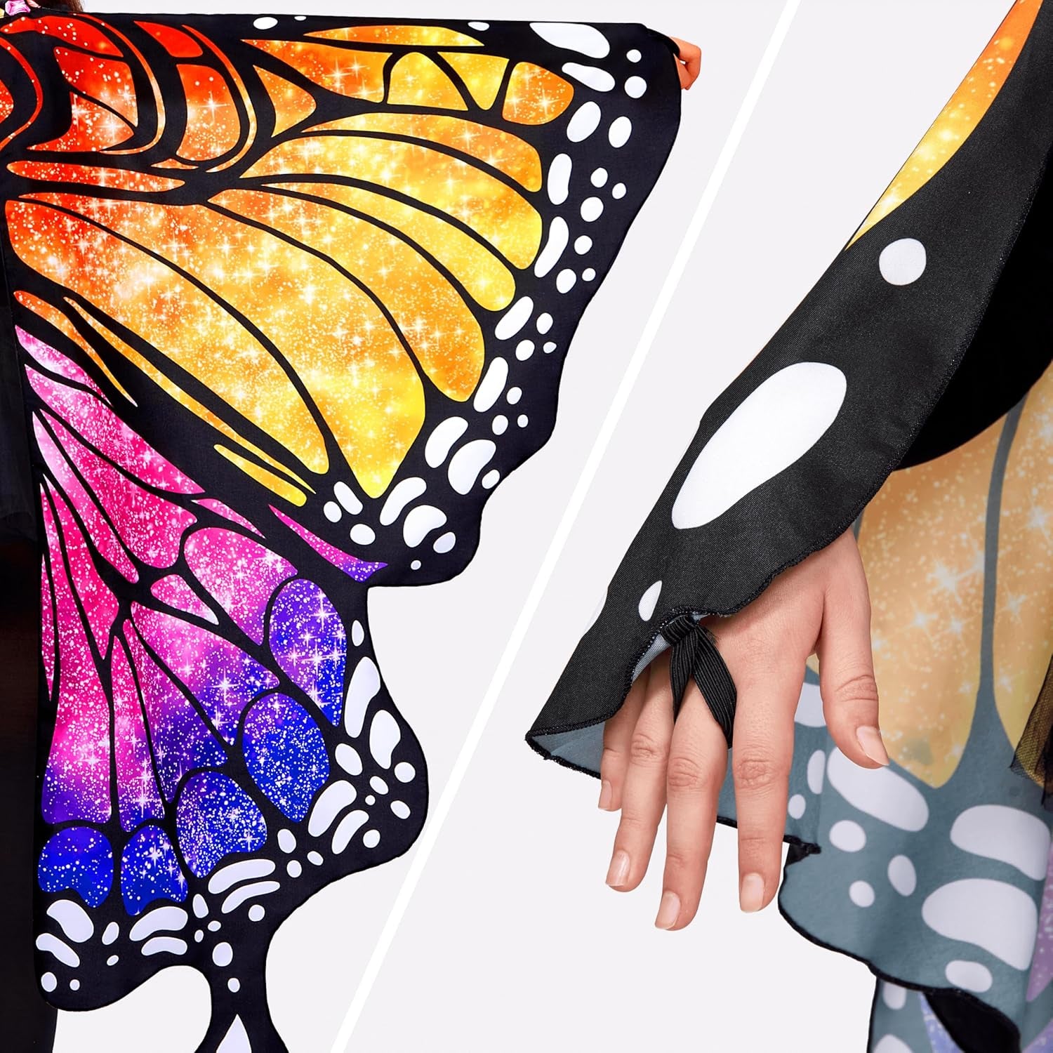 Starry Butterfly Wing, Butterfly Costume Kids for Halloween Costume Girls with Butterfly Shawl, Black Hairband and Eye Mask