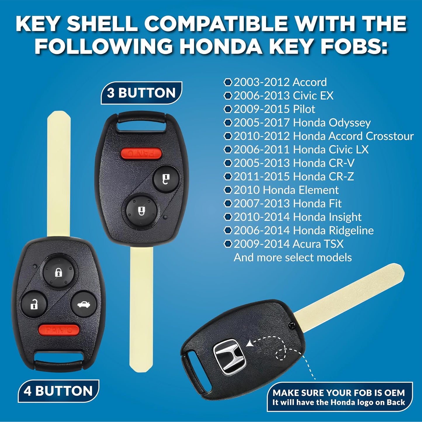 Honda Key Fob Shell Replacement - Durable Usa-Made Protection - Crack-Resistant & Sturdy - Seamless Fit for Honda Models - Enhanced Longevity & Functionality + Bottle Opener (Black, 4 Button)