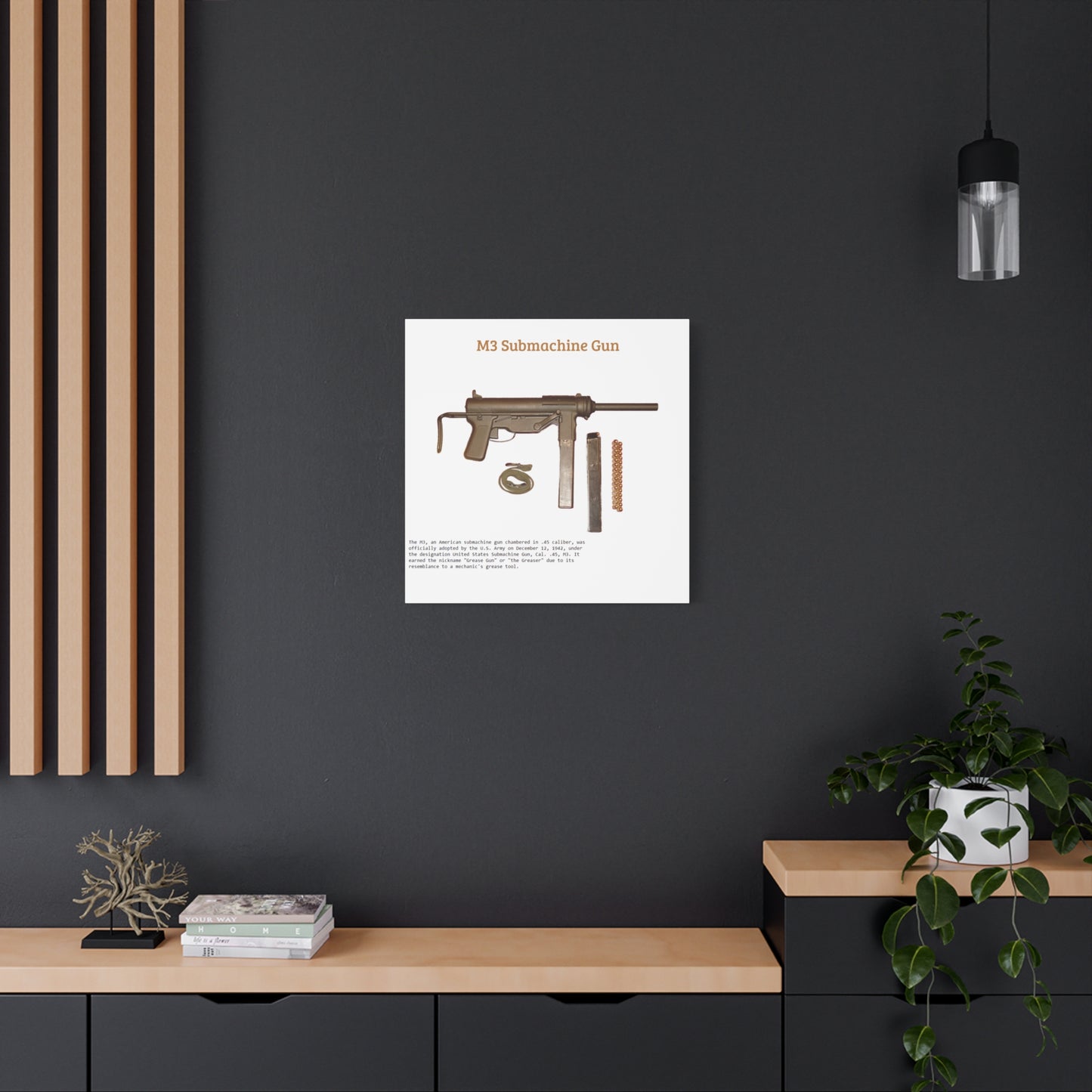 Grease Gun M3 submachine gun Matte Canvas, Stretched, 1.25"