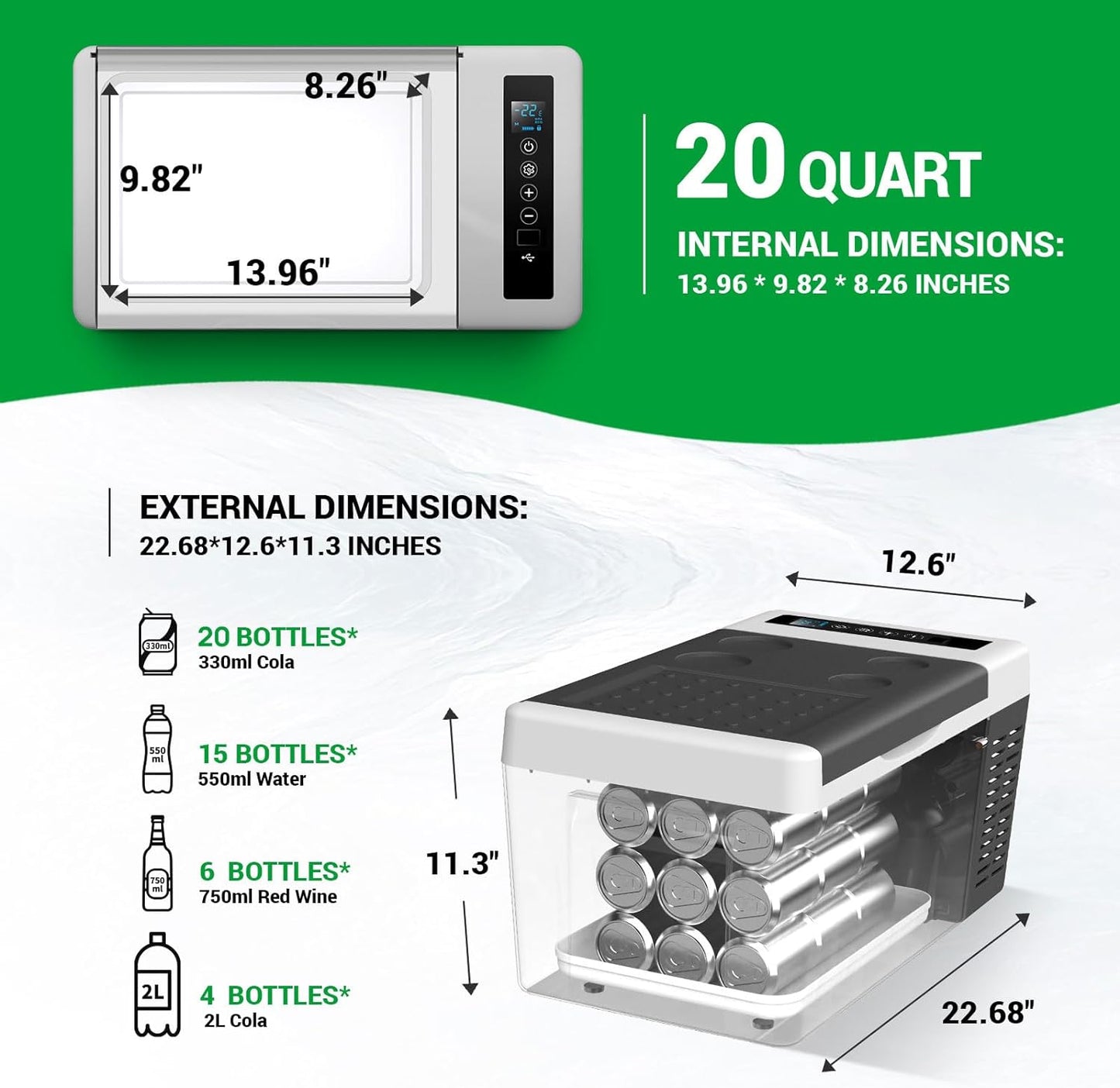 12 Volt Refrigerator, 20 Quart(18L) Portable Freezer, 12V Car Fridge(-8℉~50℉), Compressor Cooler for Camping, Road Trip, Travel, Van, Truck, RV, Boat, Outdoor, Home, 12/24V DC & 100~240V AC TRUCK DRIVER