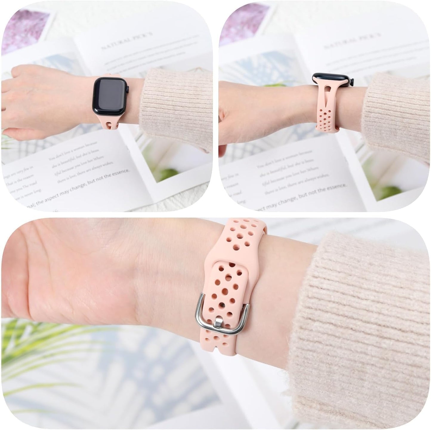 Slim Sport Band Compatible with Apple Watch Band Series 9 8 7 6 5 4 3 2 1/SE, 38/40/41Mm, Women and Men, Soft Silicone Breathable Wristband, Pink