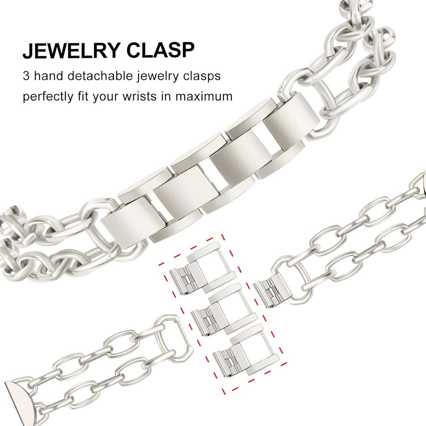 Band for Samsung Galaxy Watch 7 6 5 40Mm Gold Women, Dual Chain Stainless Steel Watchband Jewelry Buckle Strap for Garmin Vivoactive 5 Ivory