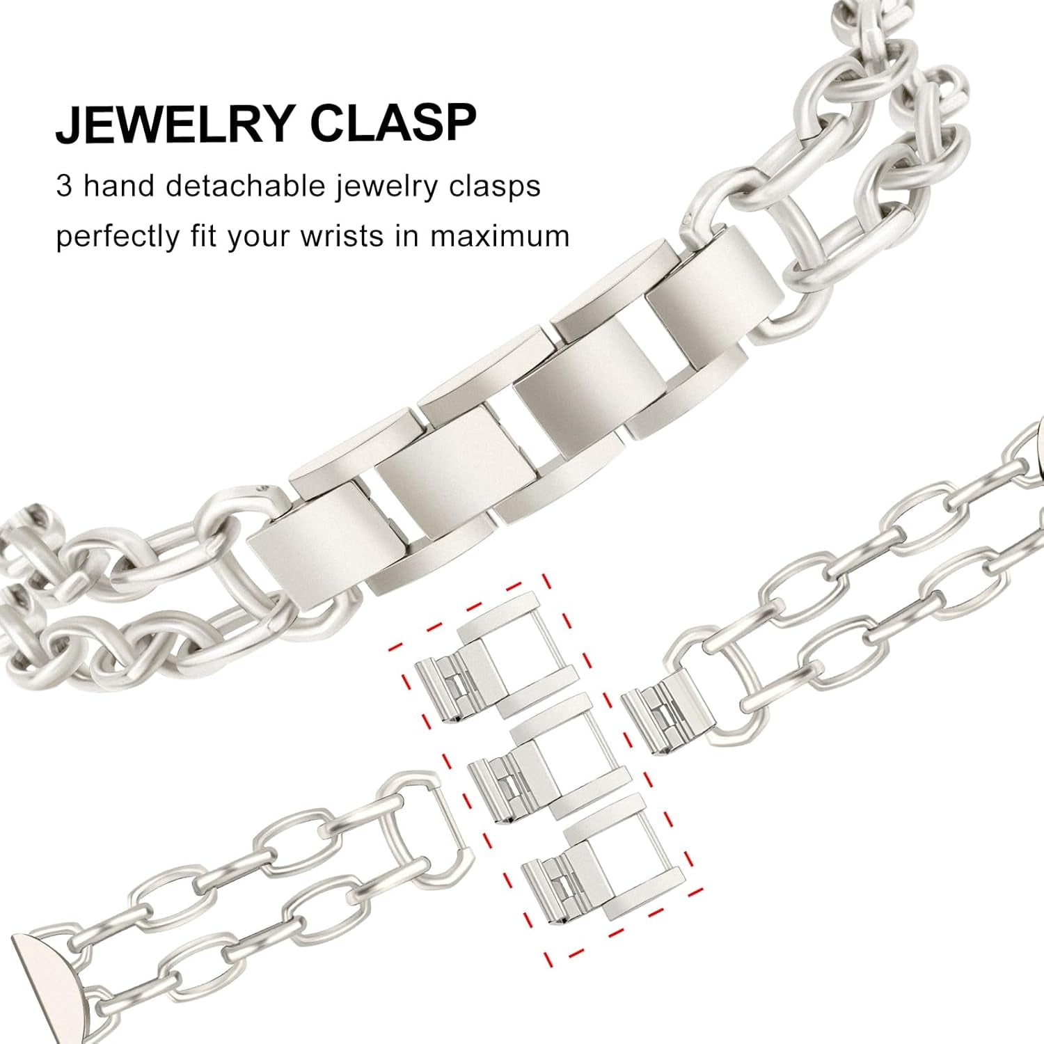 Band for Samsung Galaxy Watch 7 6 5 40Mm Gold Women, Dual Chain Stainless Steel Watchband Jewelry Buckle Strap for Garmin Vivoactive 5 Ivory