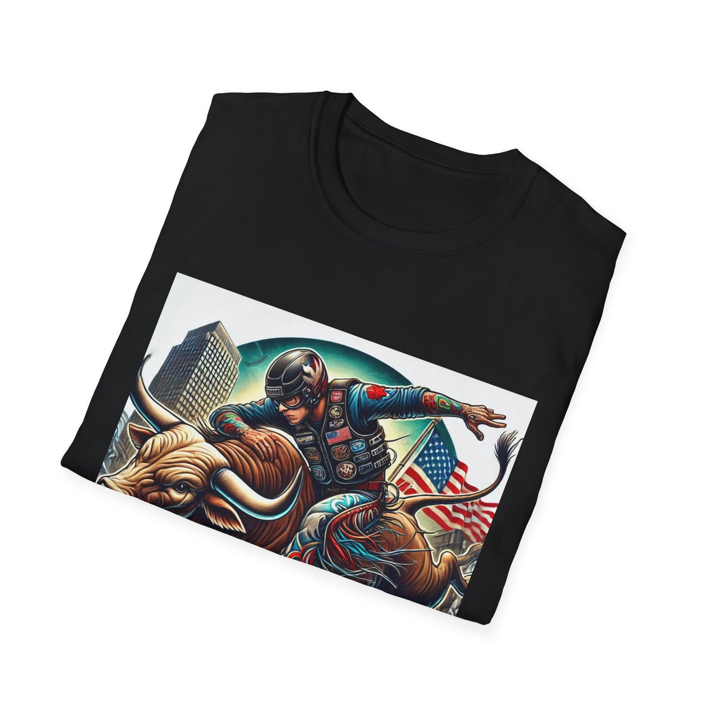 Professional Bull Riders 3D tattoo image featuring Albany City in New York State Unisex Softstyle T-Shirt